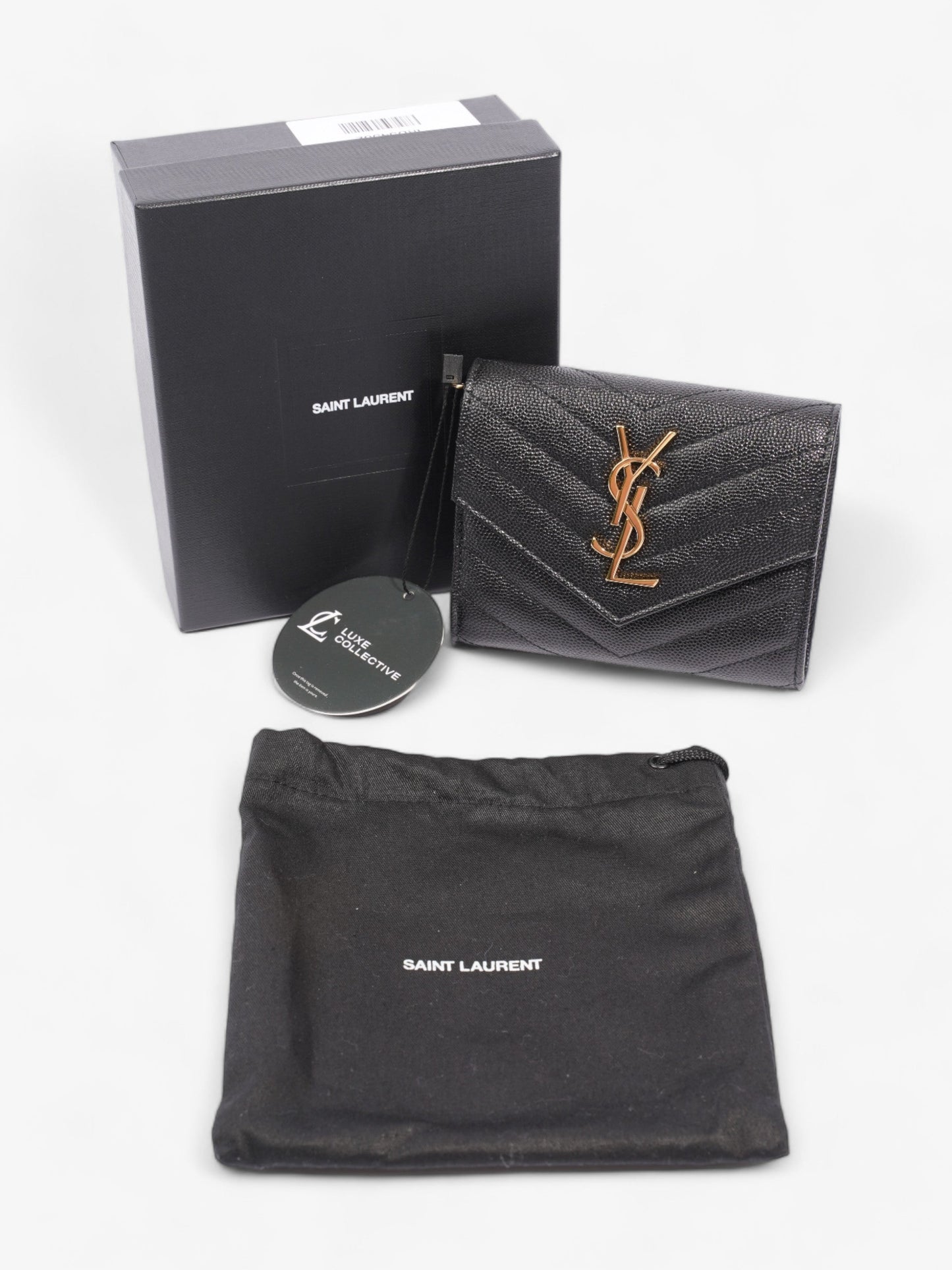 Saint Laurent Cassandra Compact Tri-Fold Wallet Black Calfskin Leather