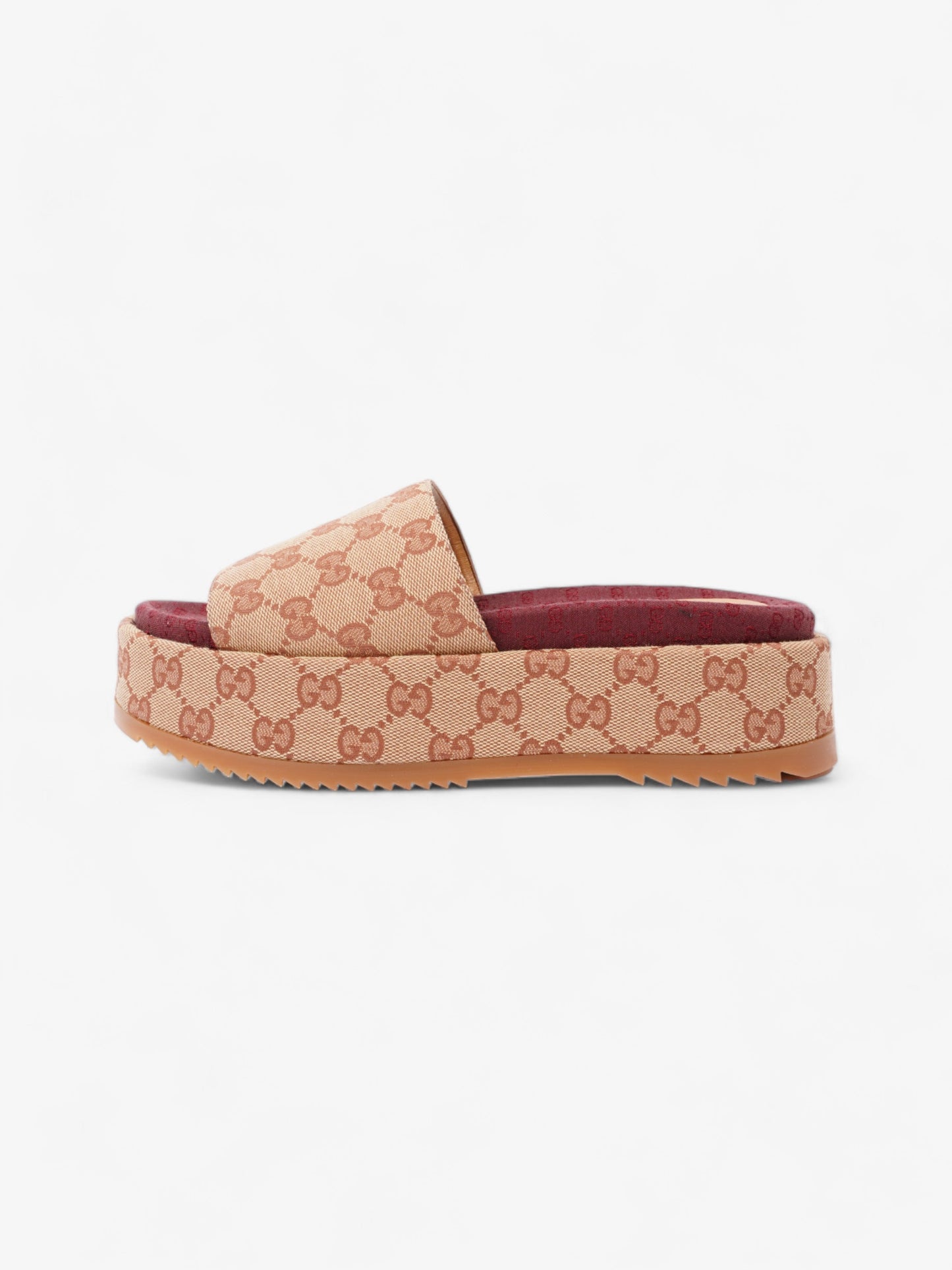 Gucci GG Canvas Platform Sandal Gold / Burgundy Canvas EU 38 UK 5