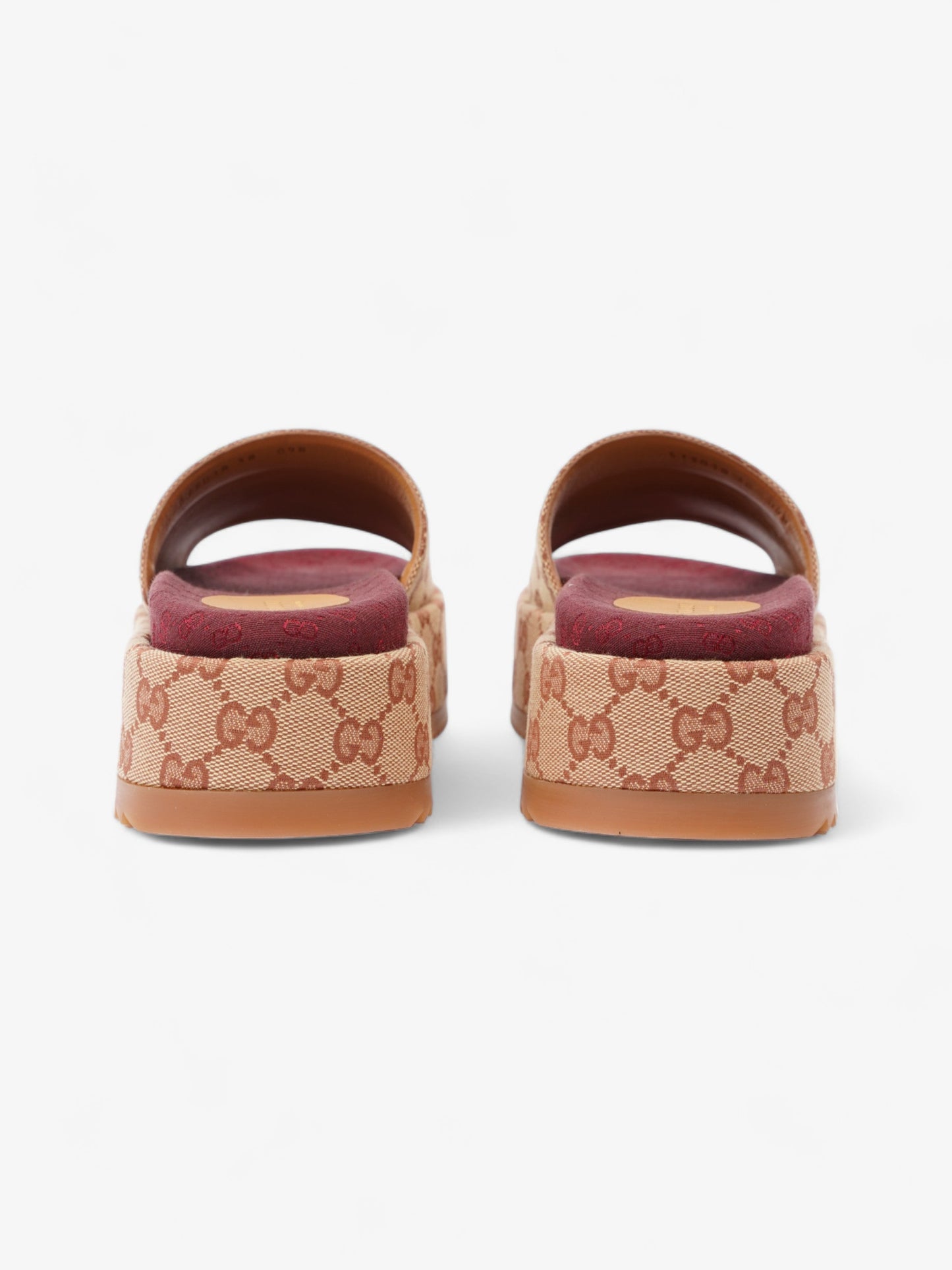 Gucci GG Canvas Platform Sandal Gold / Burgundy Canvas EU 38 UK 5