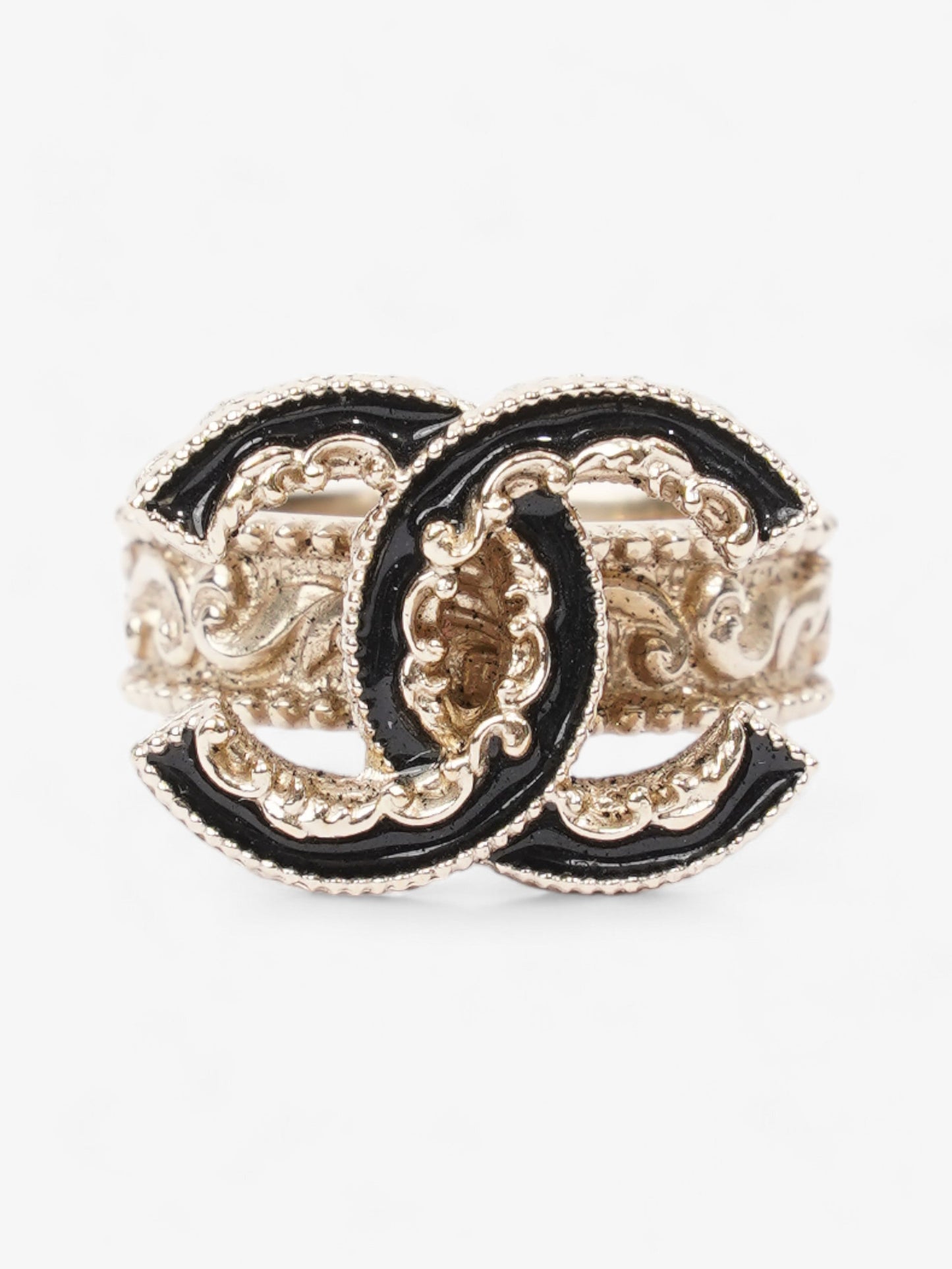 Chanel CC Ring Black / Gold Tone Enamel 55mm