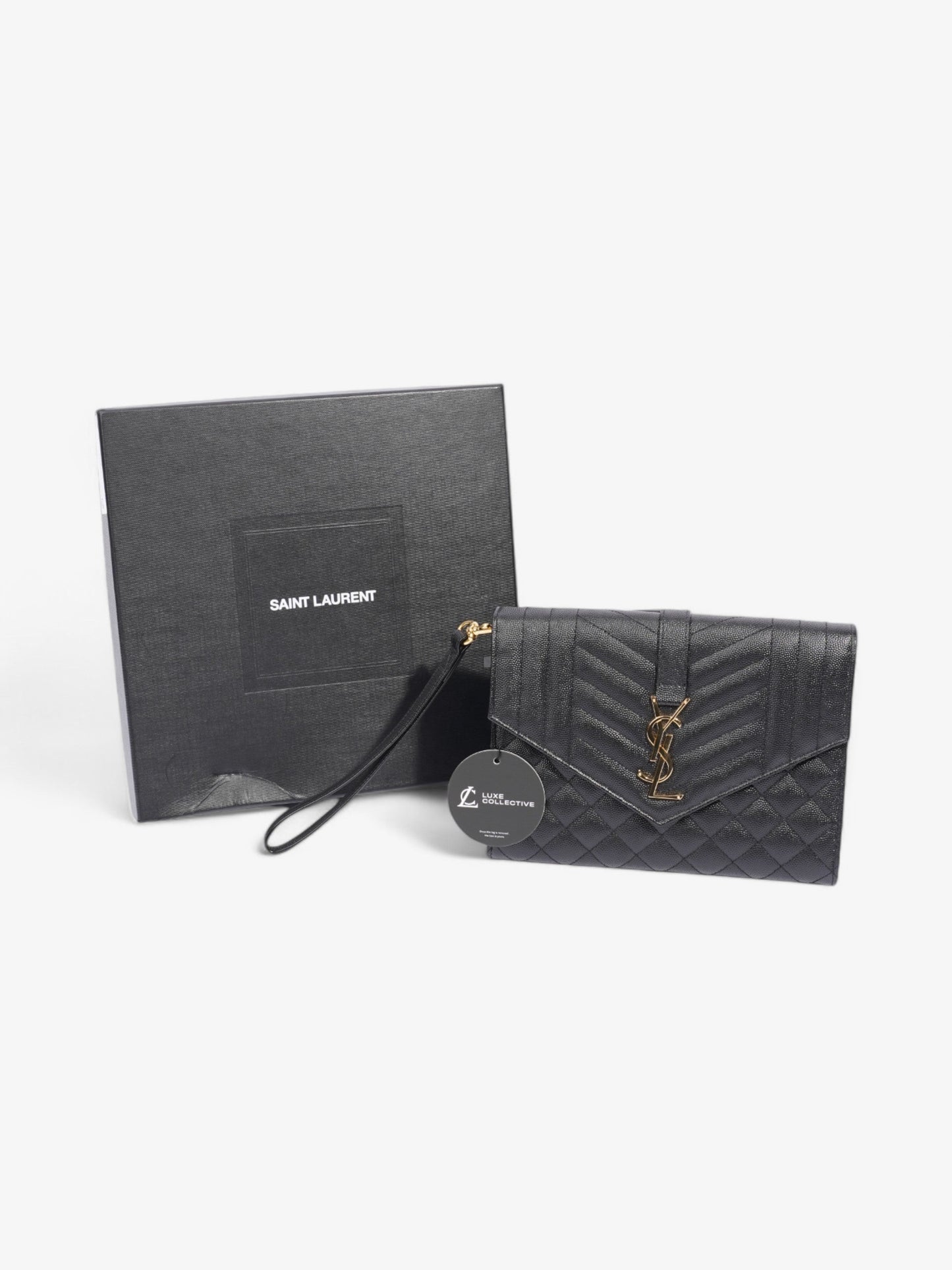 Saint Laurent Monogram Envelope Clutch Black Grained Leather