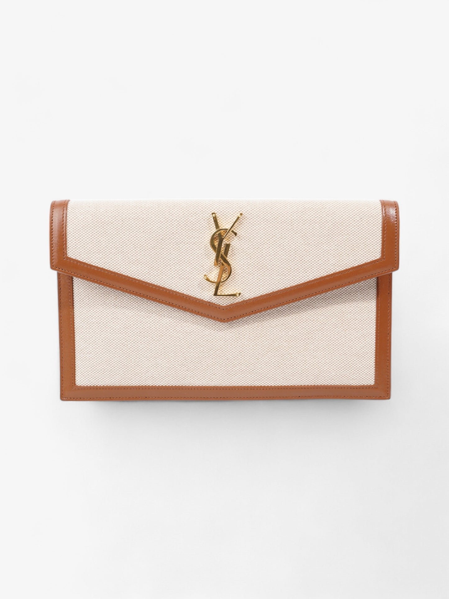 Saint Laurent Uptown Clutch Natural Beige / Brown Canvas