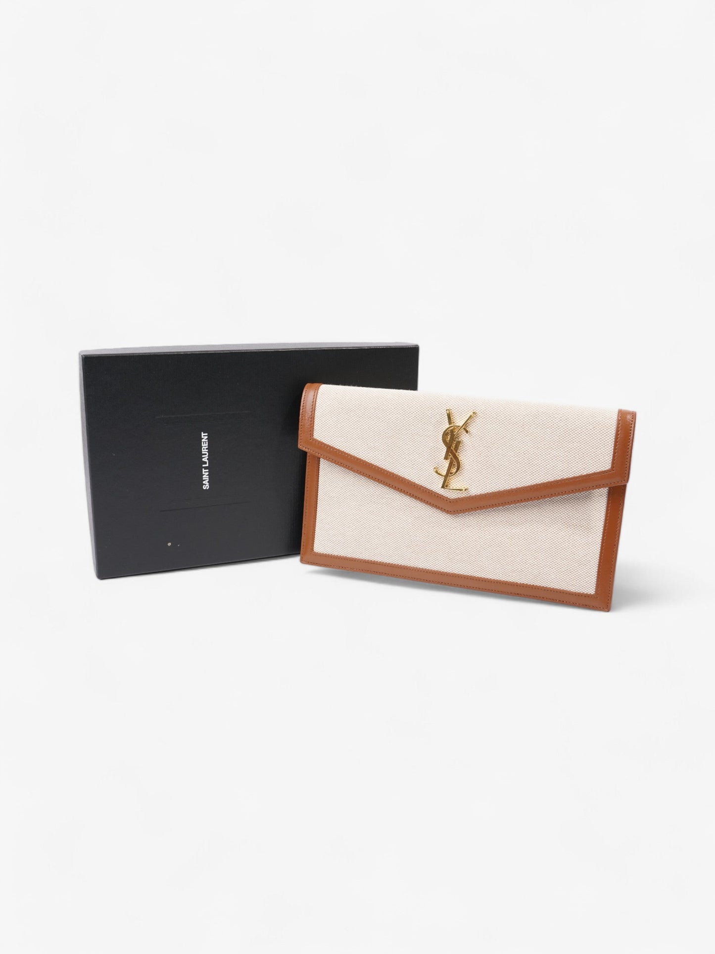Saint Laurent Uptown Clutch Natural Beige / Brown Canvas