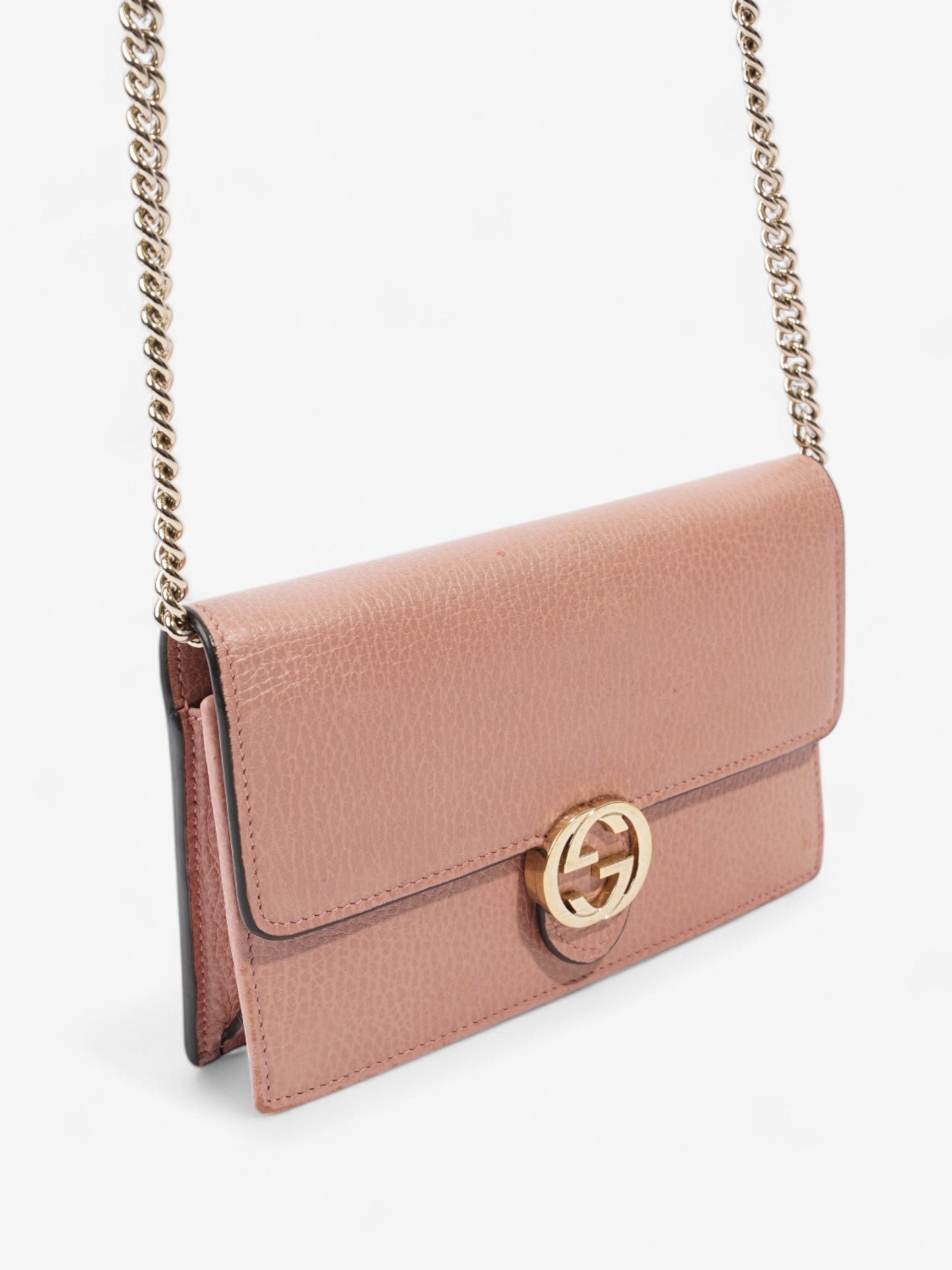 Gucci Interlocking G Chain Wallet Light Pink Leather