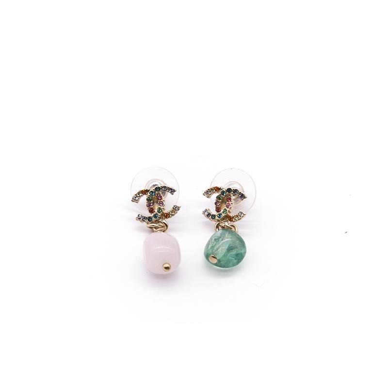 Chanel CC Crystal Gold Tone two colour Drop Earrings