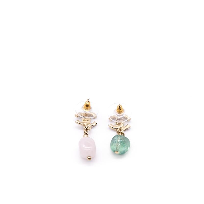 Chanel CC Crystal Gold Tone two colour Drop Earrings