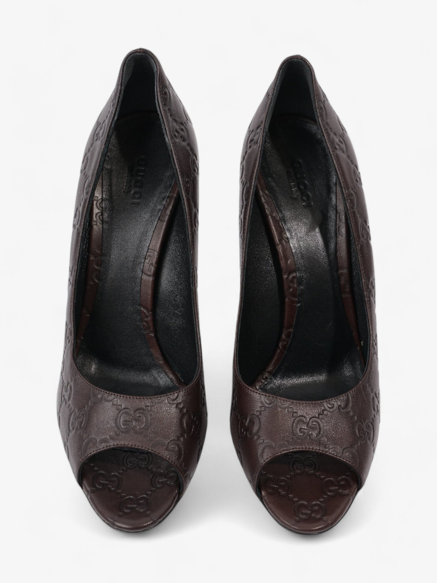 Gucci GG Embossed Heels 110 Brown Embossed Leather EU 41 UK 8