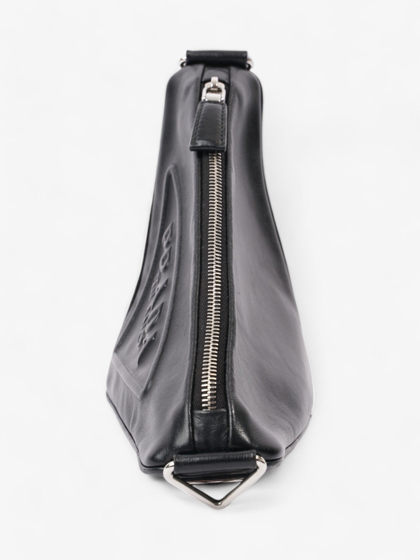 Prada Triangle Logo Zip Black Leather Small