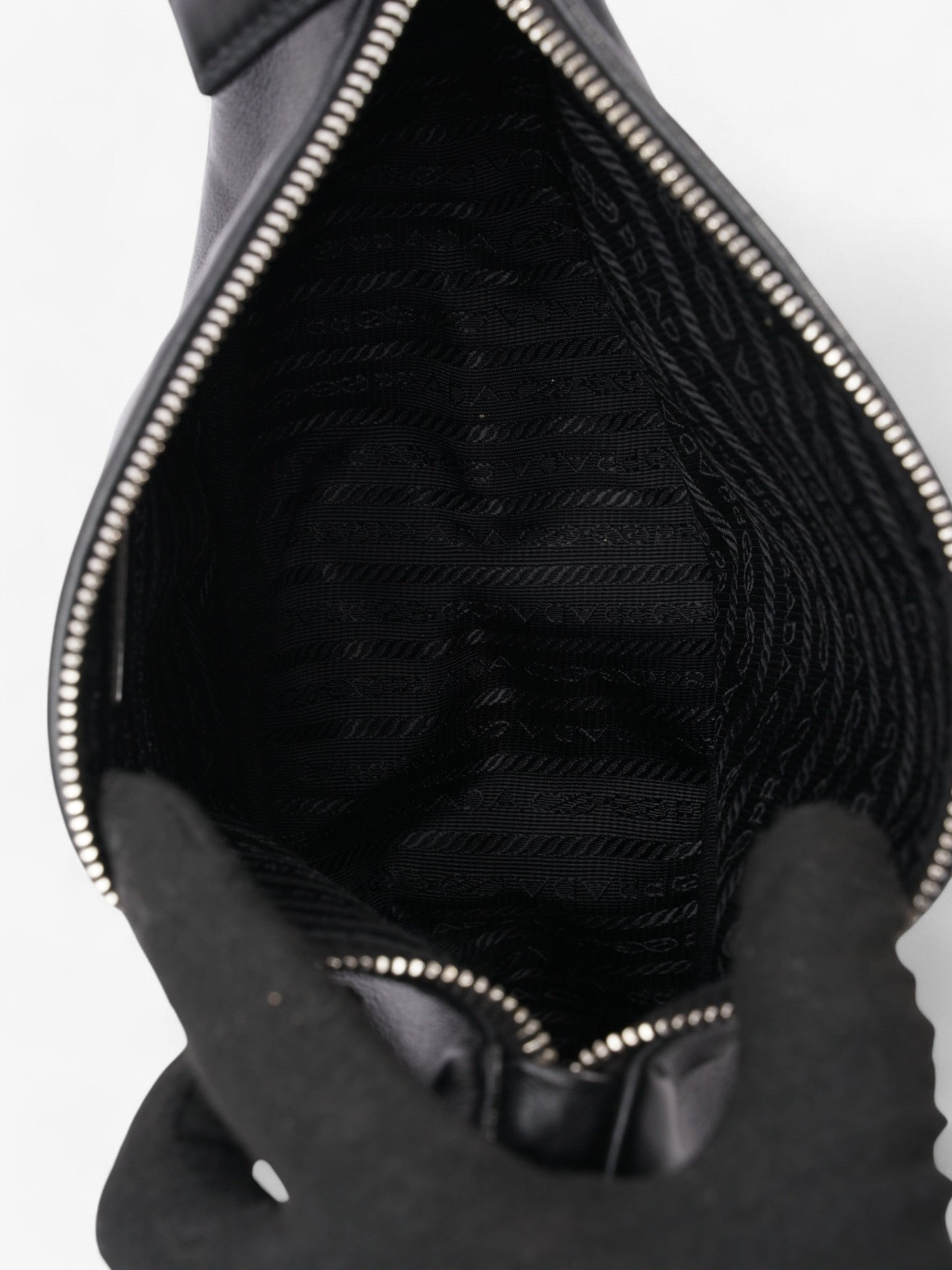 Prada Triangle Logo Zip Black Leather Small