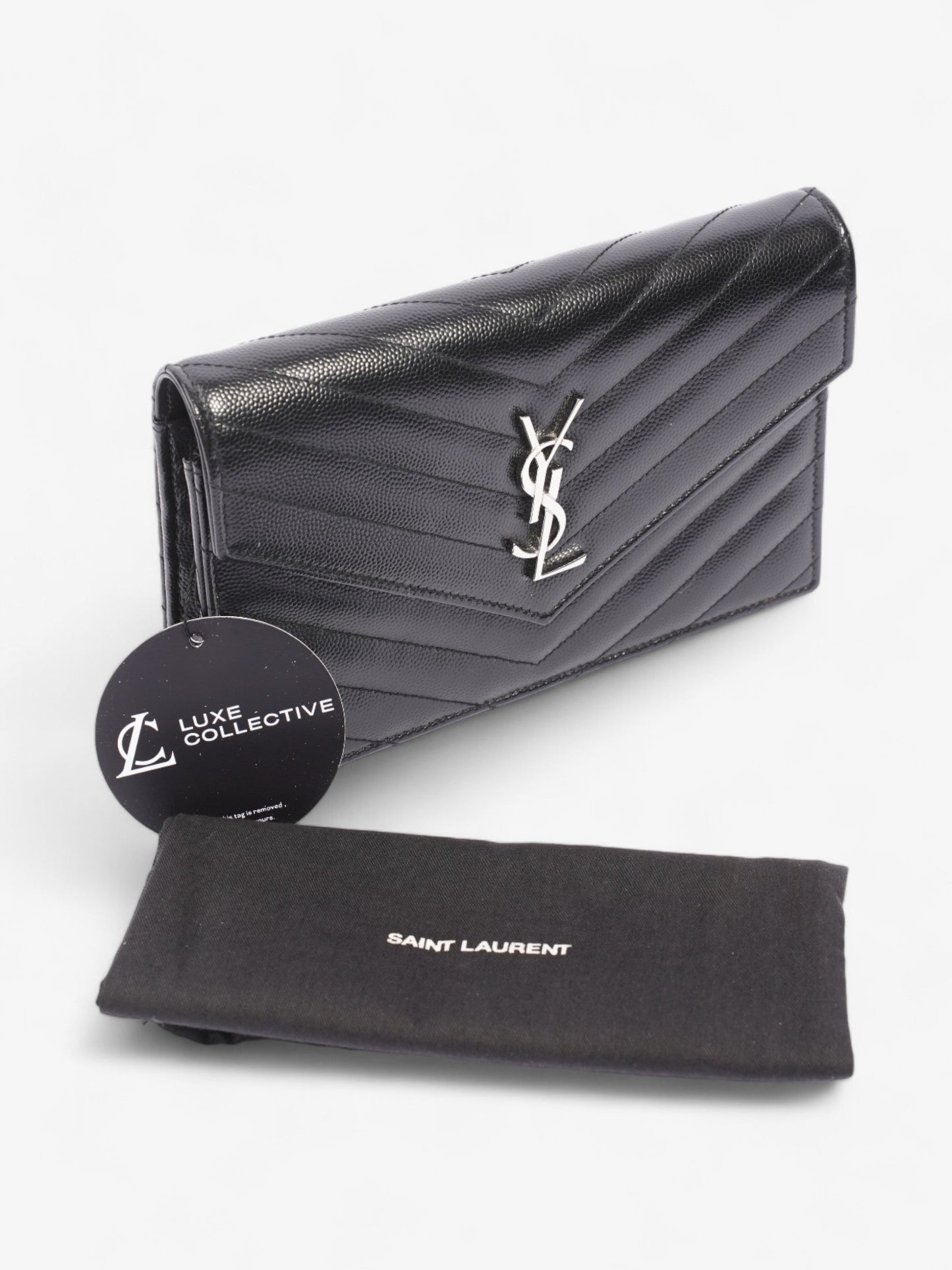Saint Laurent Cassandre Envelope Chain Wallet Black Matelasse Leather
