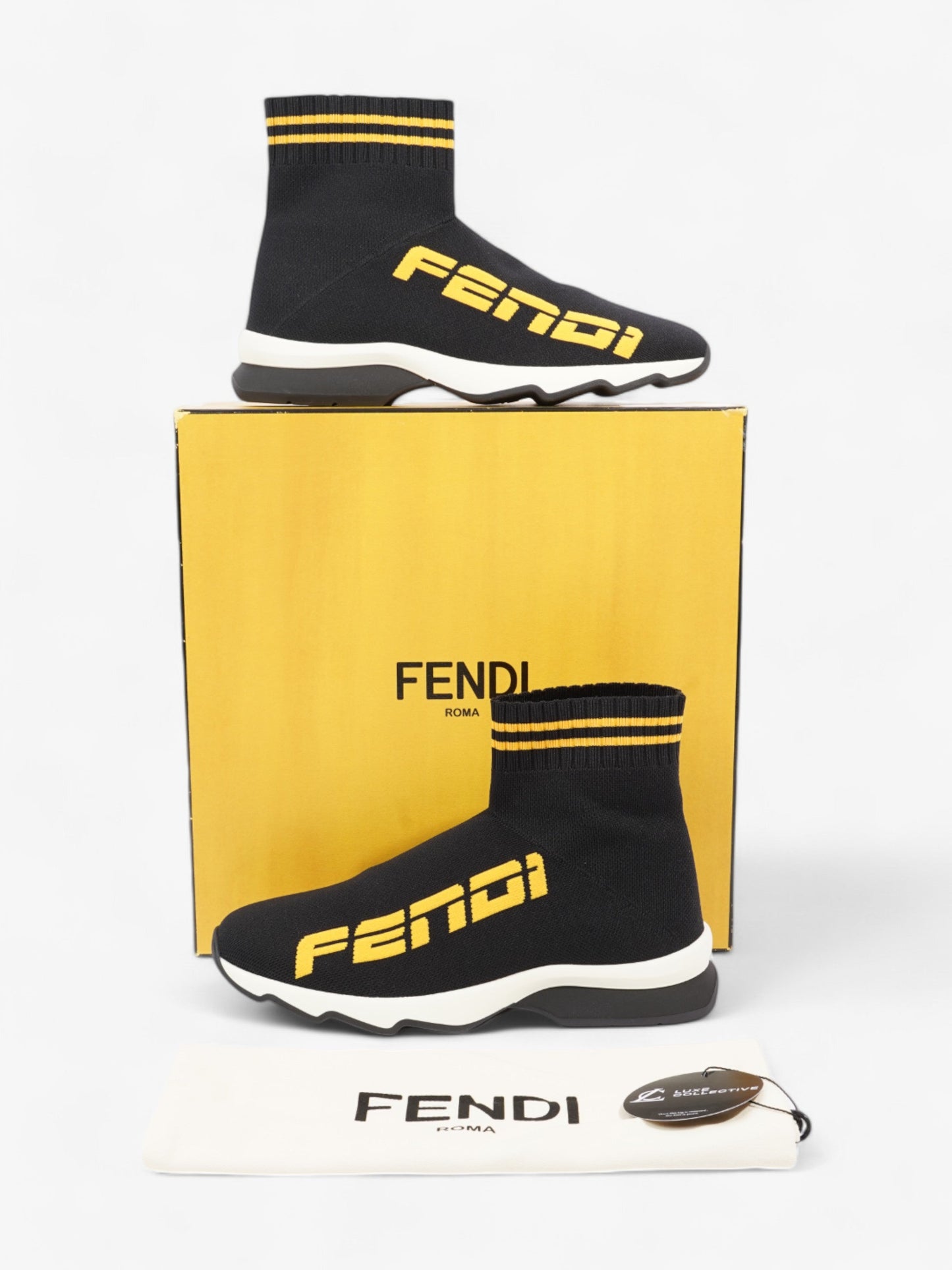 Fendi Rockoko Sock Sneakers Black / Yellow Cotton EU 38 UK 5