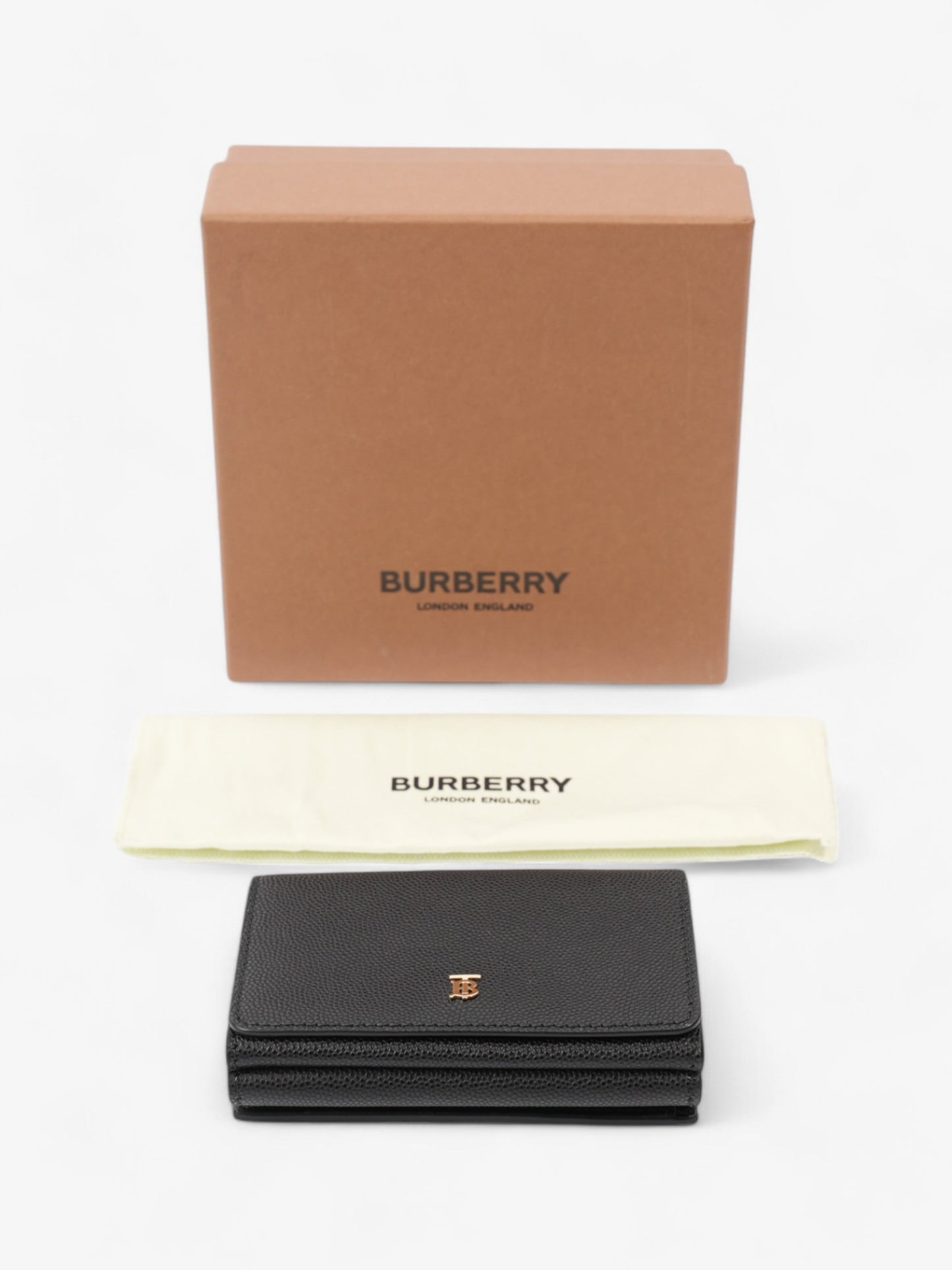 Burberry TB Compact Wallet Black / Gold Calfskin Leather