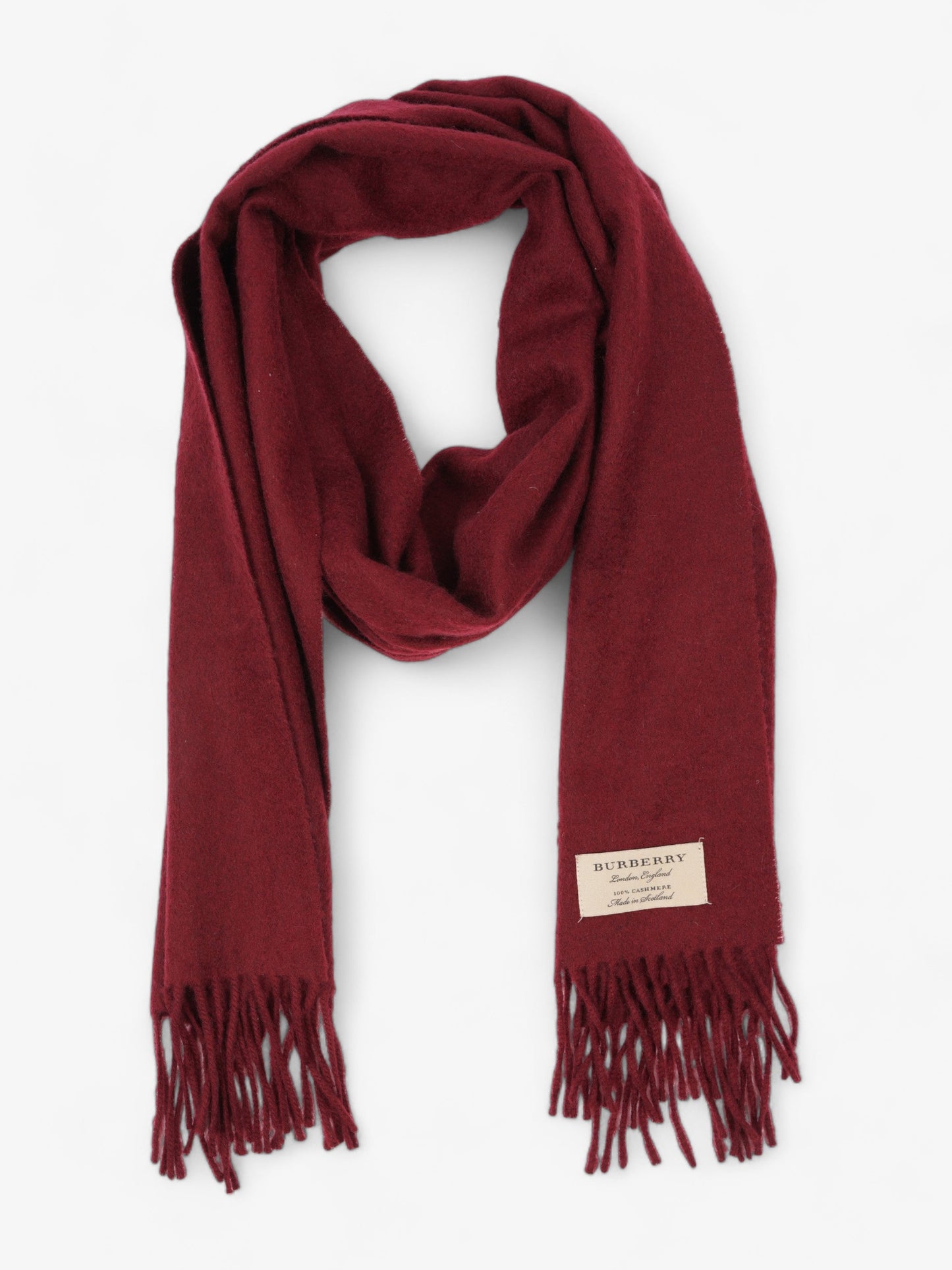 Burberry Fringed Scarf Maroon Cashmere