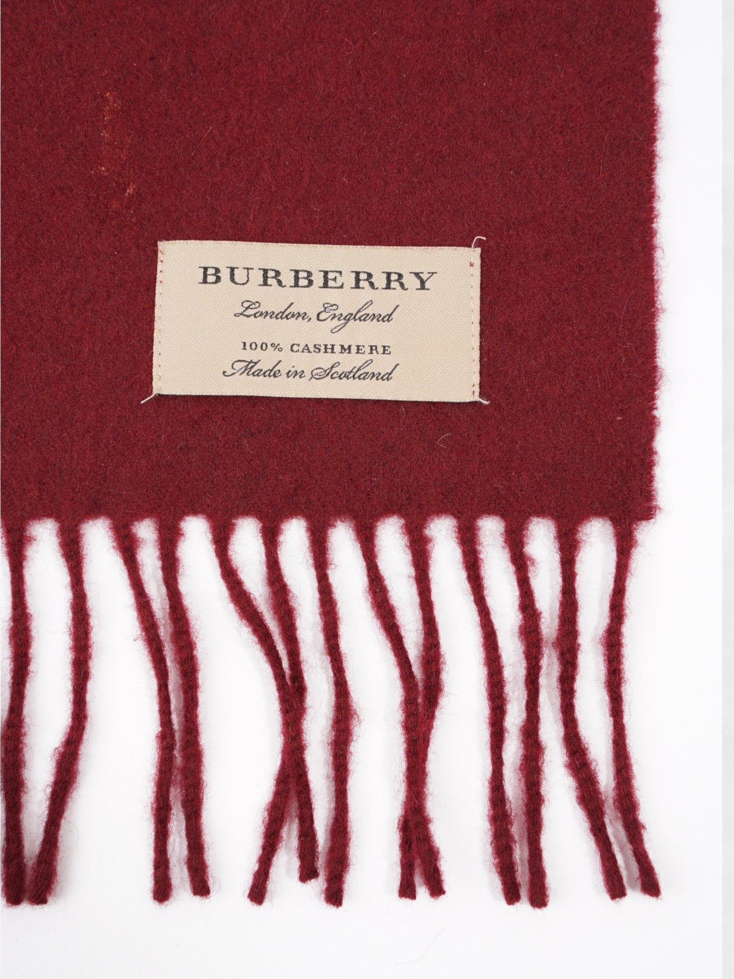Burberry Fringed Scarf Maroon Cashmere