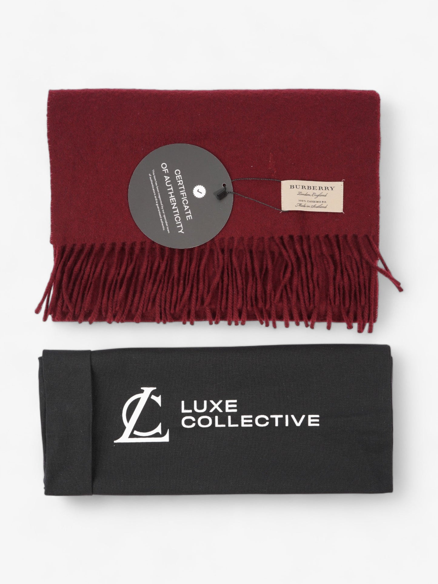 Burberry Fringed Scarf Maroon Cashmere