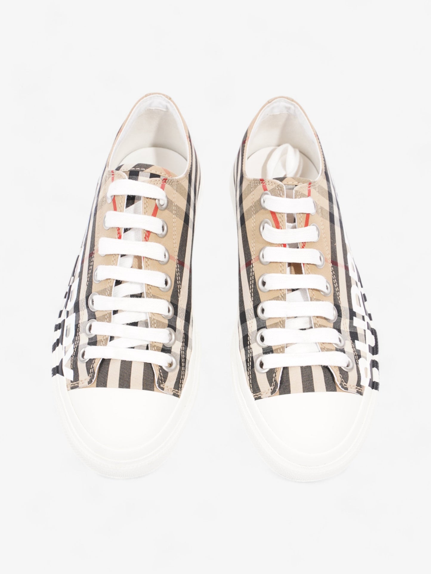 Burberry Lark Sneakers Beige Checkered / Black / White Canvas EU 37 UK 4