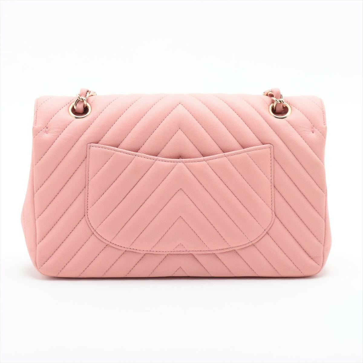 Chanel Pink Caviar Flat Chevron Quilted Medium Double Flap Bag