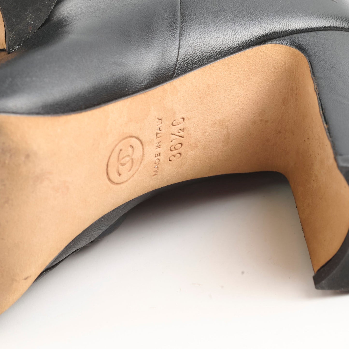 Chanel Women's Leather Open Toe Boots Black Size 36.5