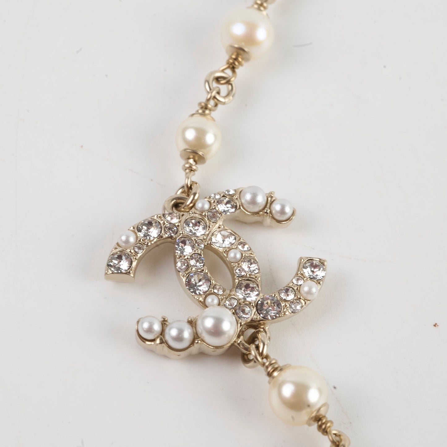 Chanel Long Pearl CC Crystal Necklace