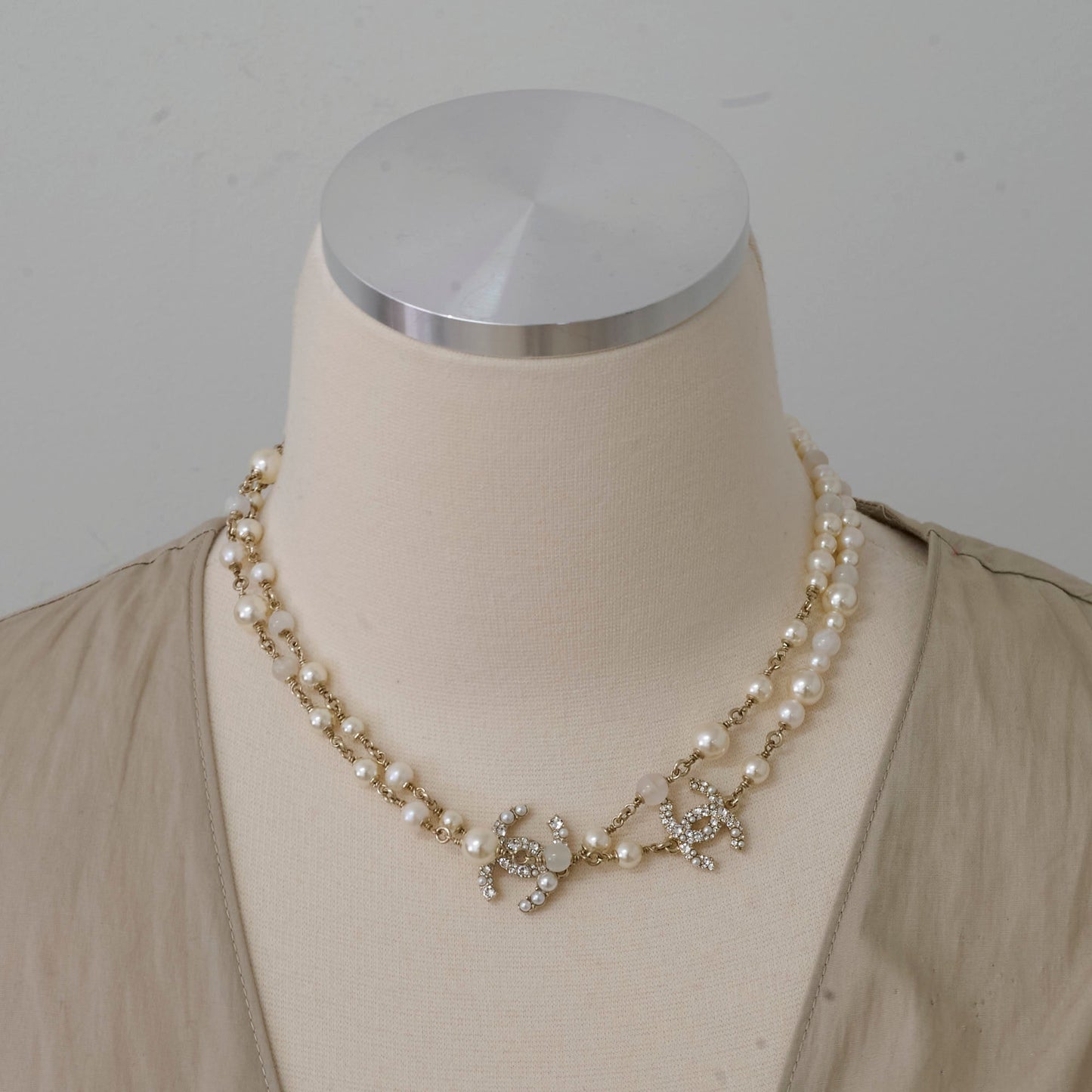 Chanel Long Pearl CC Crystal Necklace