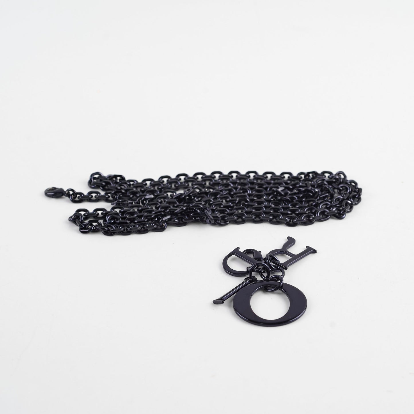 Christian Dior Wallet On Chain WOC Patent Dark Navy