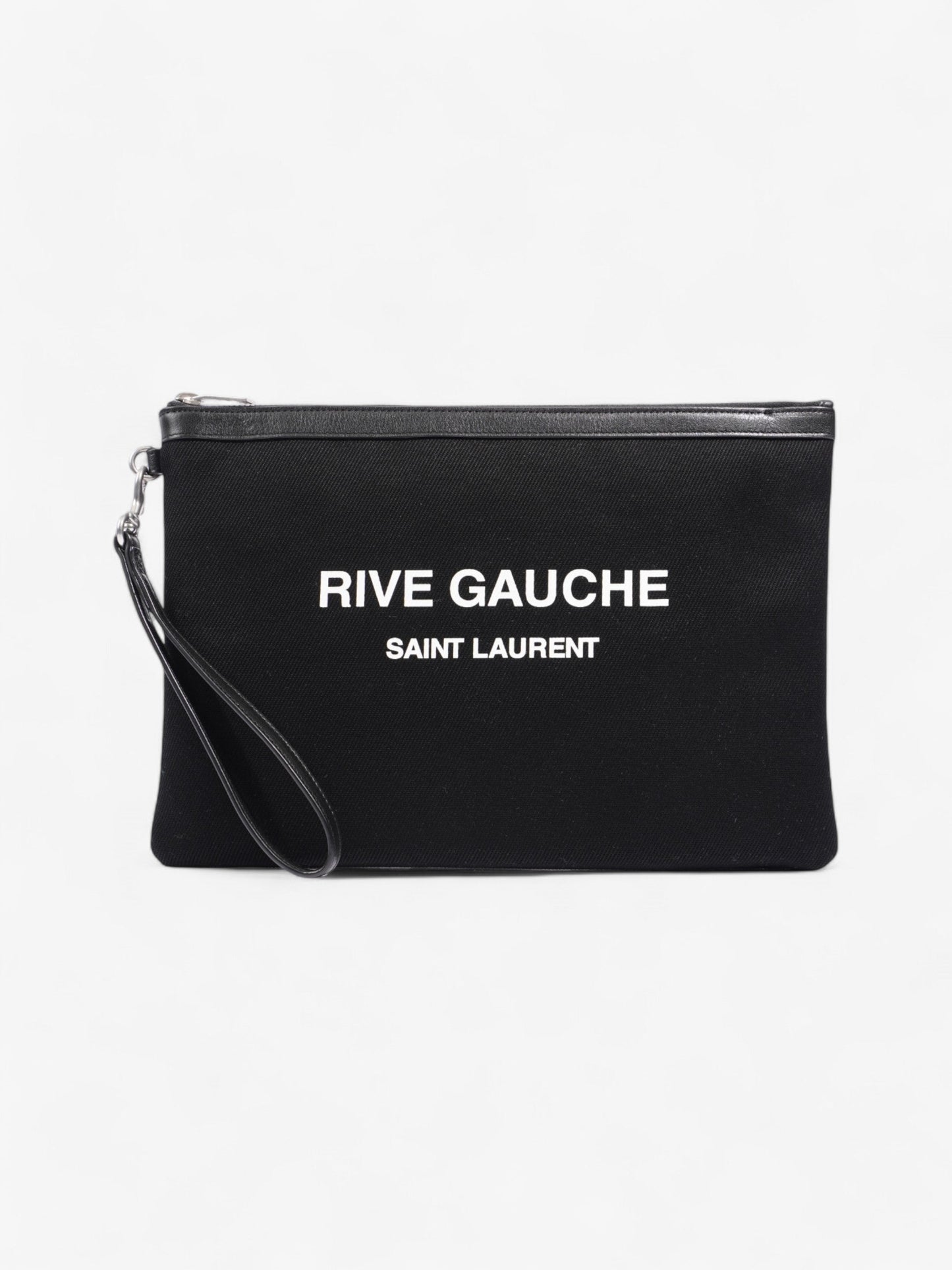 Saint Laurent Rive Gauche Wristlet Black / White Canvas