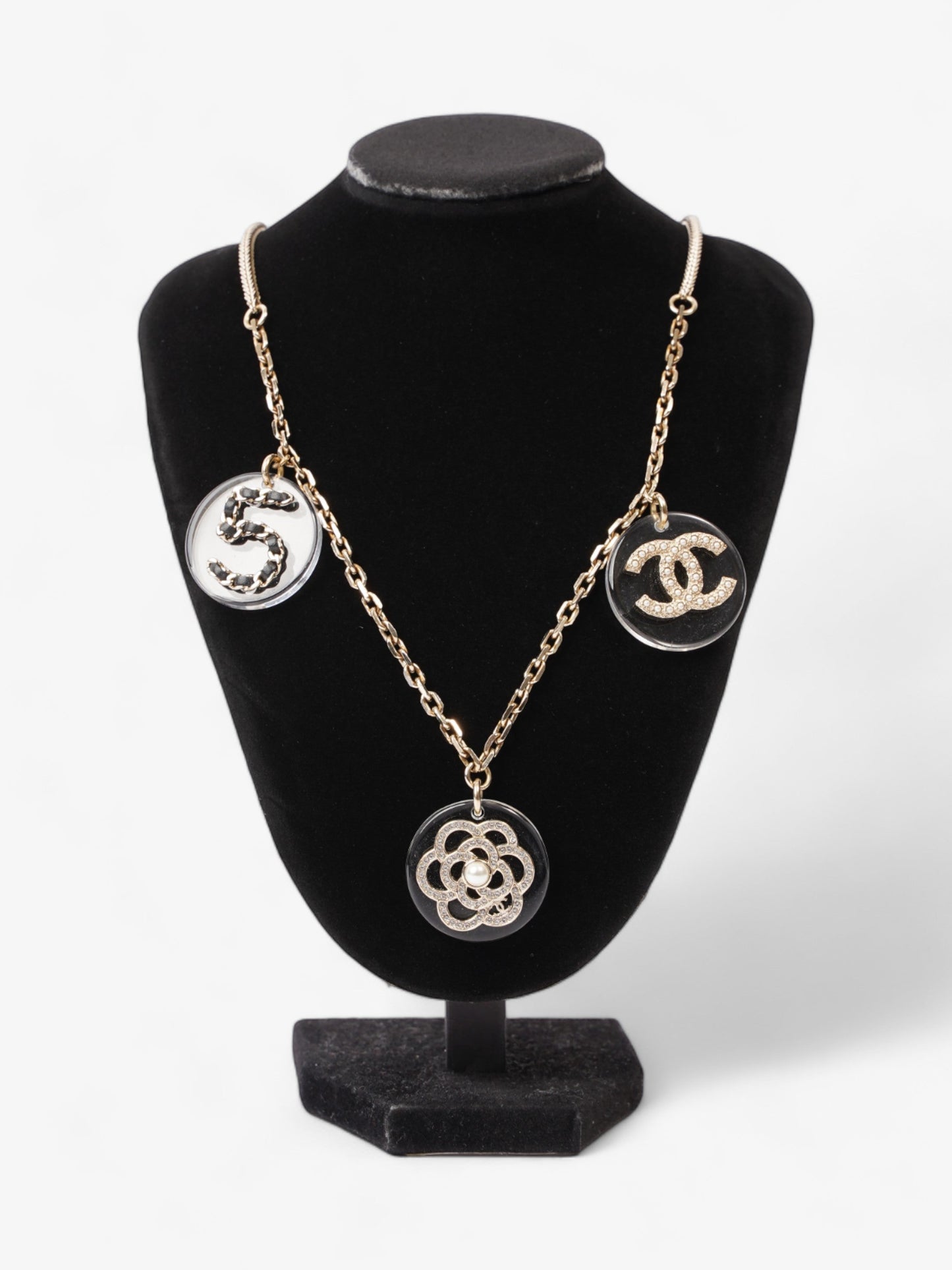 Chanel CC Three Pendant Necklace Light Gold Base Metal