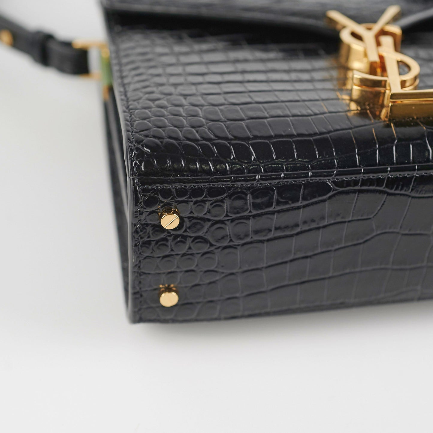 Saint Laurent Cassandre Mini Top Handle Croc Embossed Black