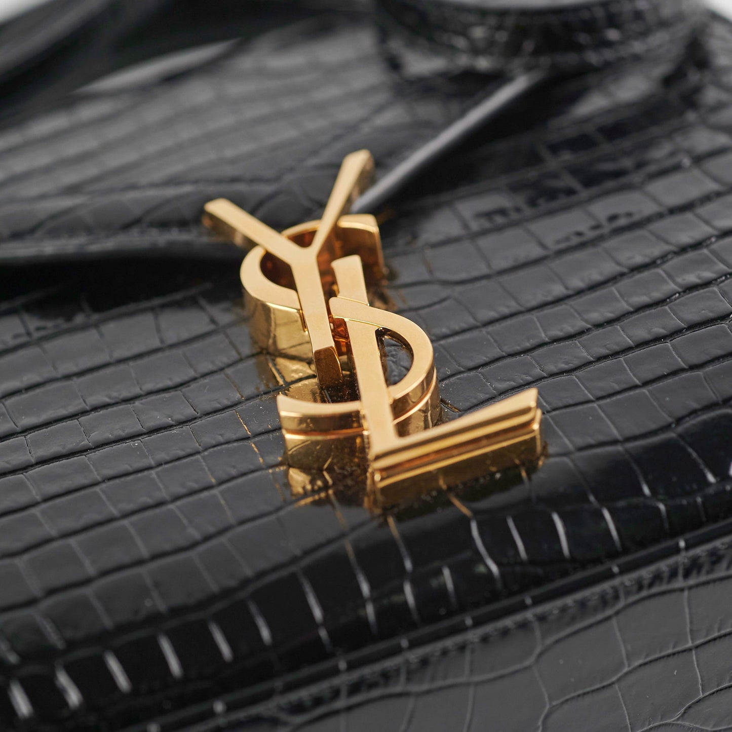 Saint Laurent Cassandre Mini Top Handle Croc Embossed Black