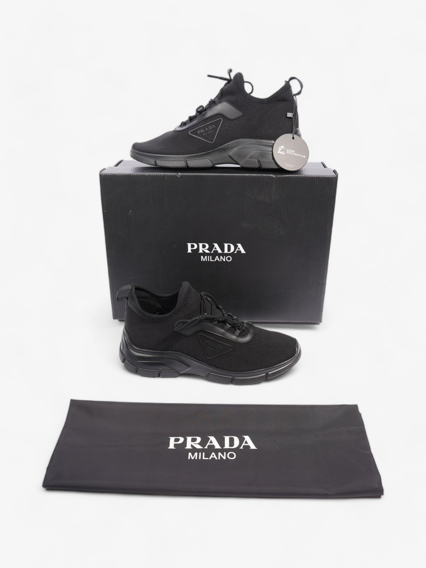 Prada Logo Running Sneakers Black Knit EU 40 UK 6