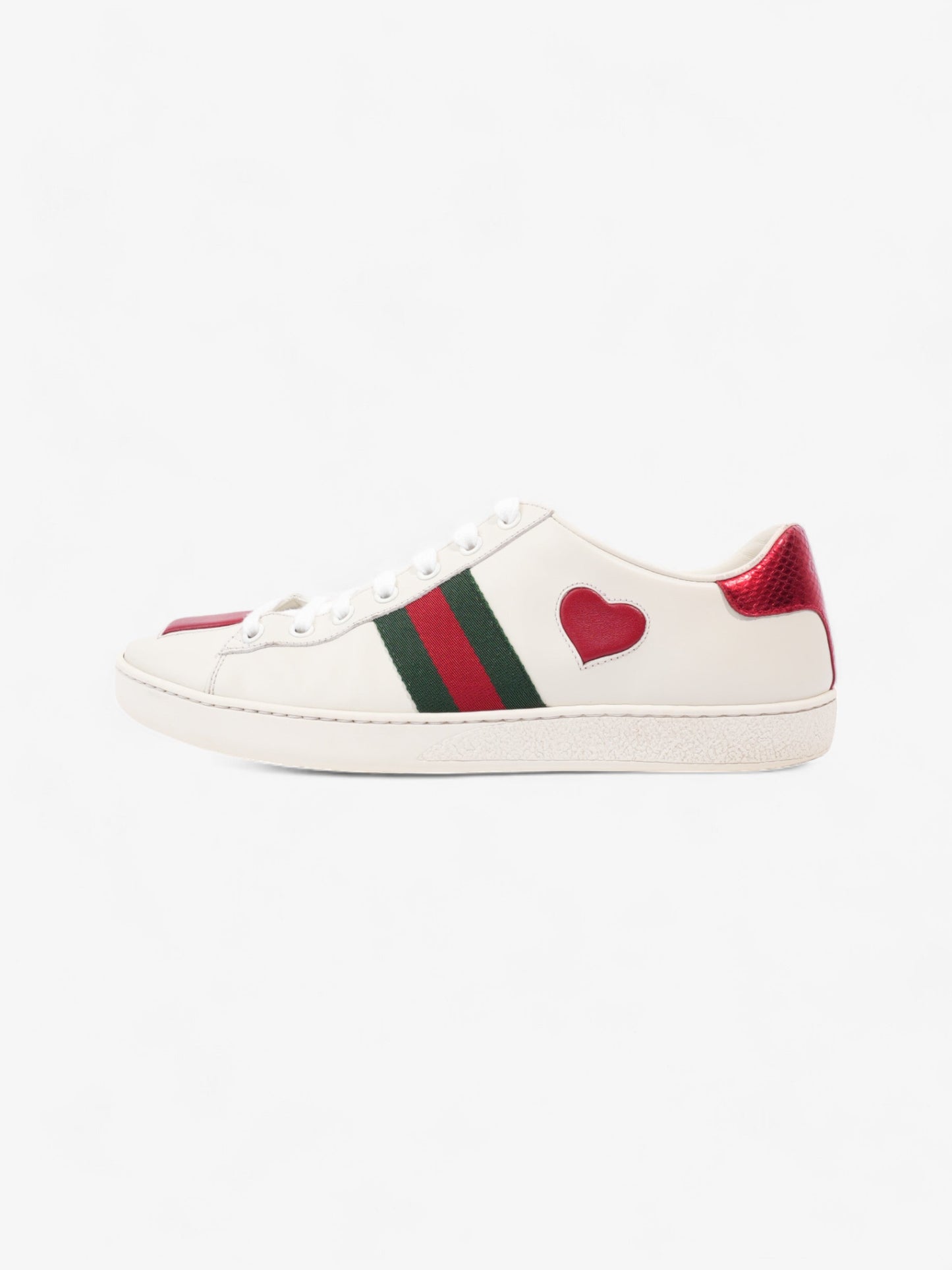 Gucci New Ace Low Heart Sneakers White / Red / Green Leather EU 40 UK 7
