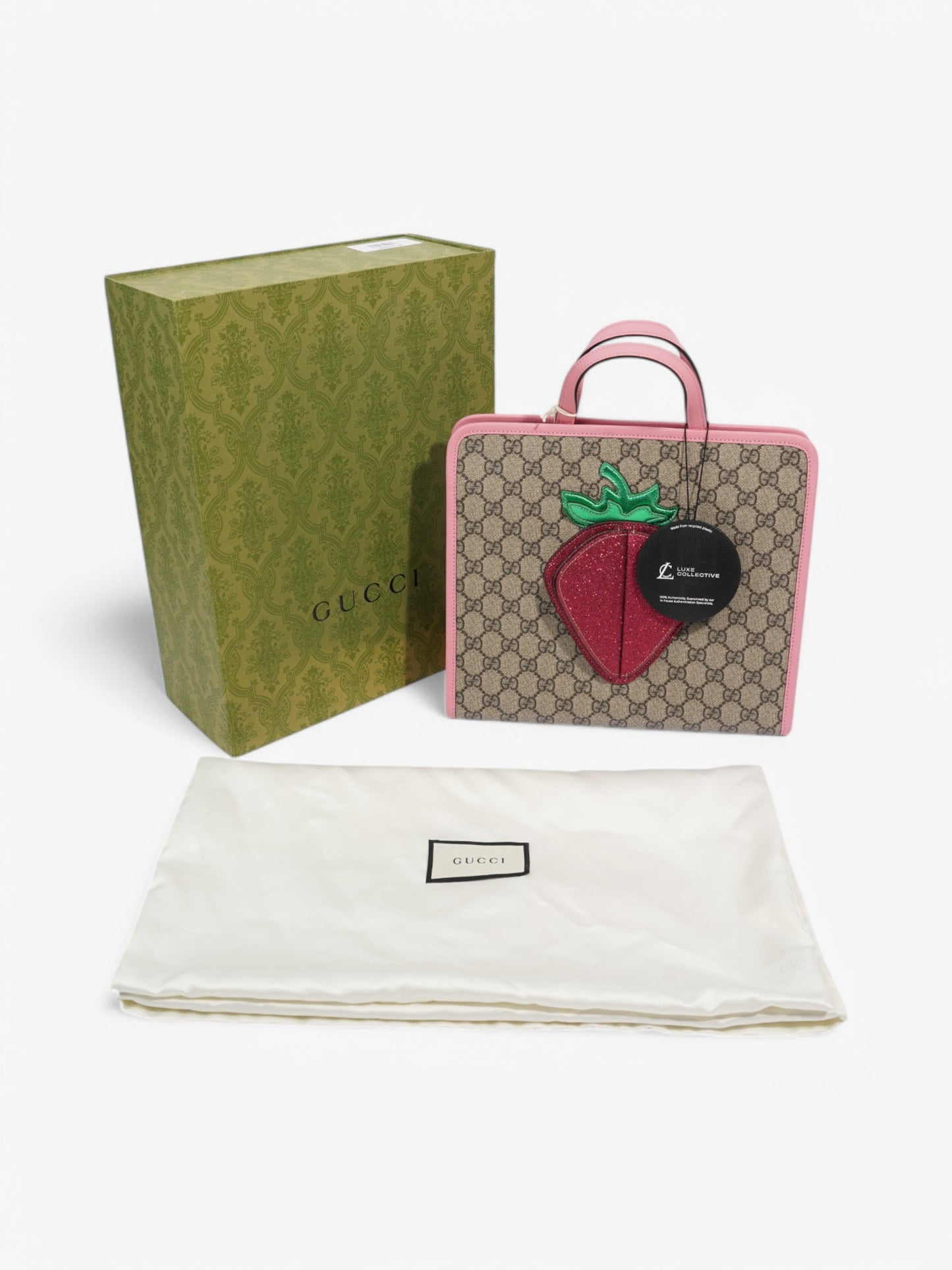 Gucci Strawberry Logo Print Tote GG Supreme / Pink Canvas
