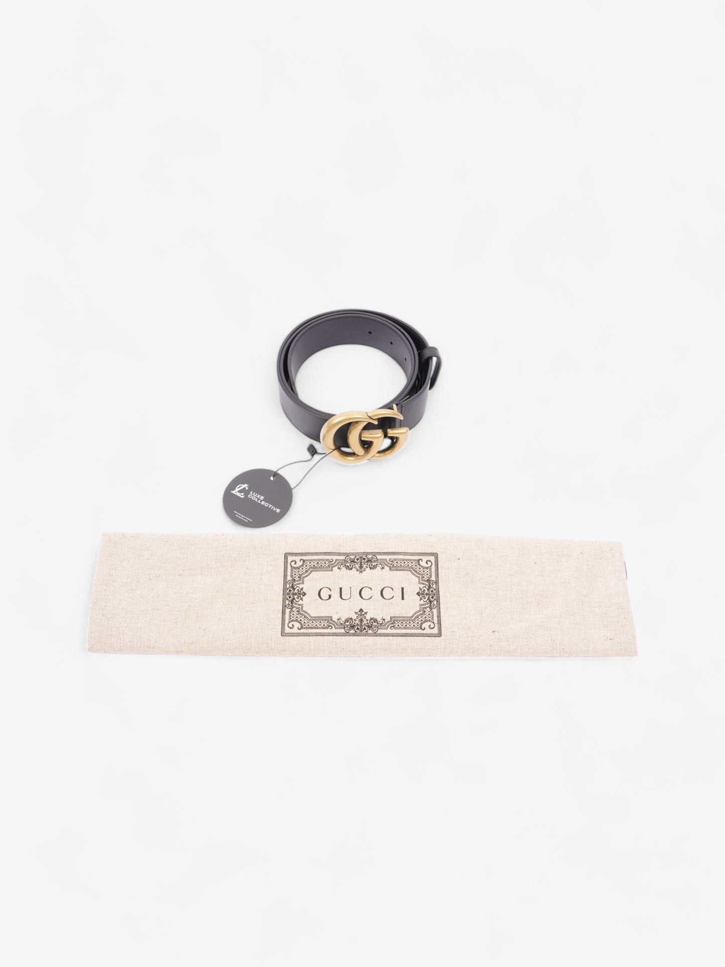 Gucci GG Marmont Wide Belt Black / Gold Leather 95cm / 38"