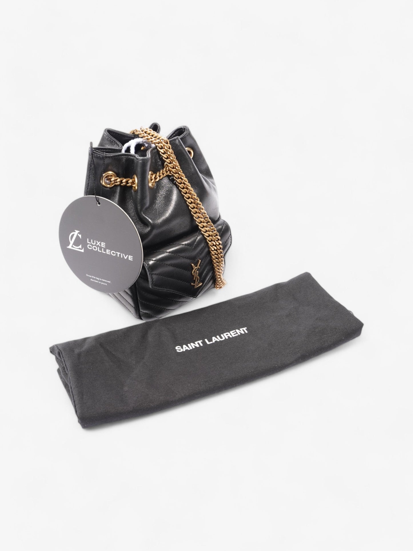 Saint Laurent Monogram Bucket Bag Black Matelasse Leather Mini