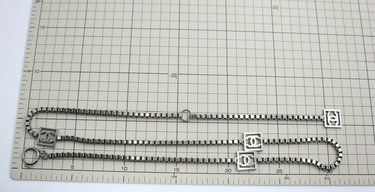 Chanel Vintage 06A Metal Four CC Silver Square Buckle Waist Chain 97CM