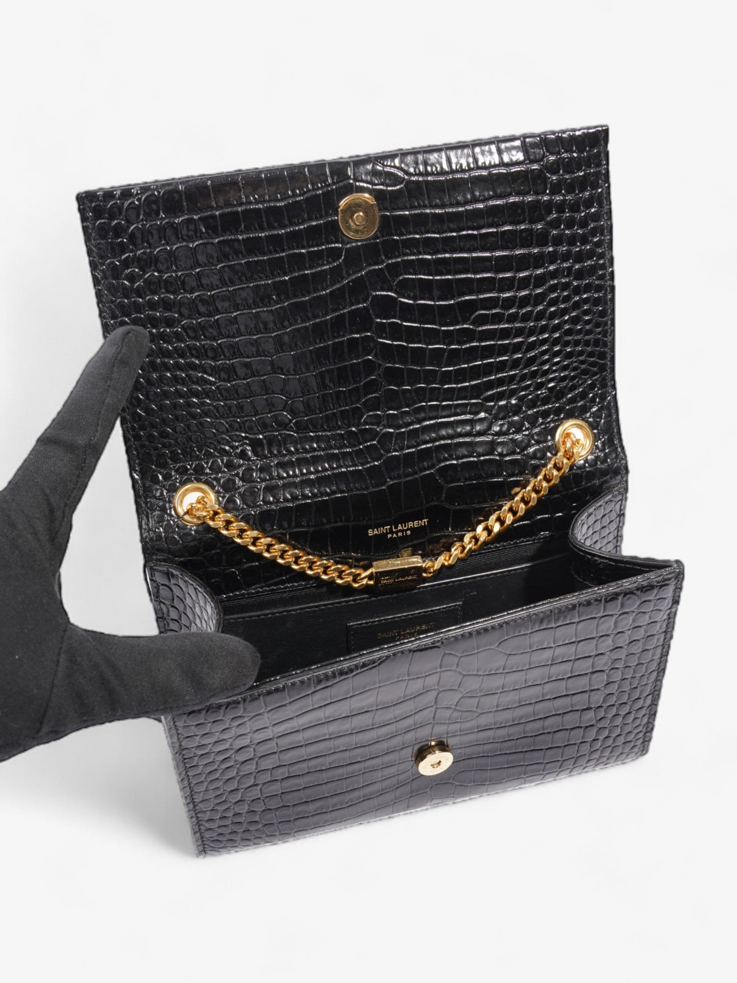 Saint Laurent Kate Tassle Bag Black Embossed Leather Small