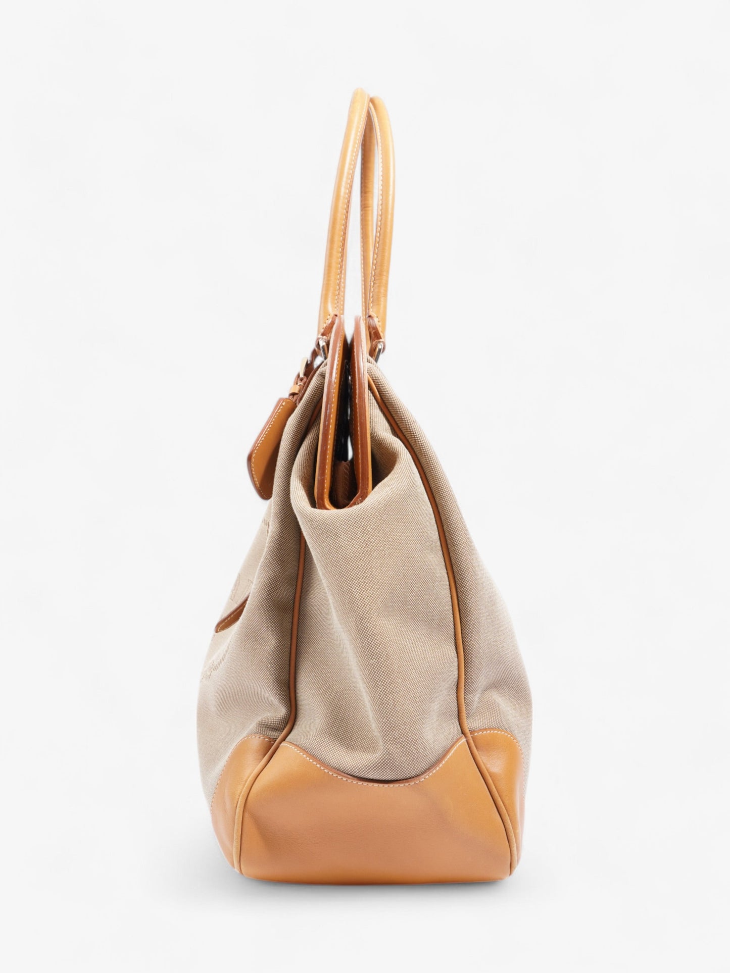Prada Logo Tote Beige Canvas