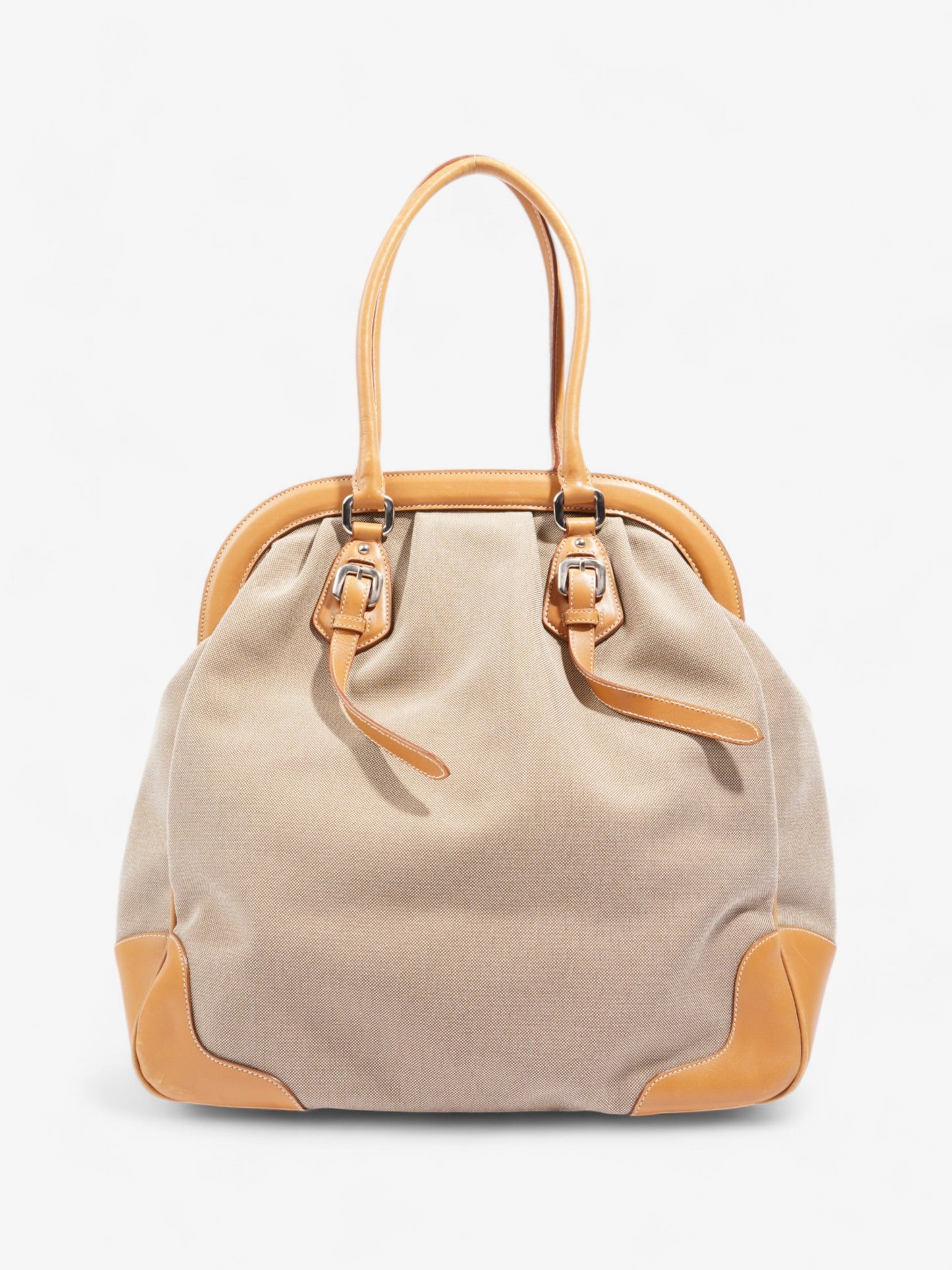 Prada Logo Tote Beige Canvas