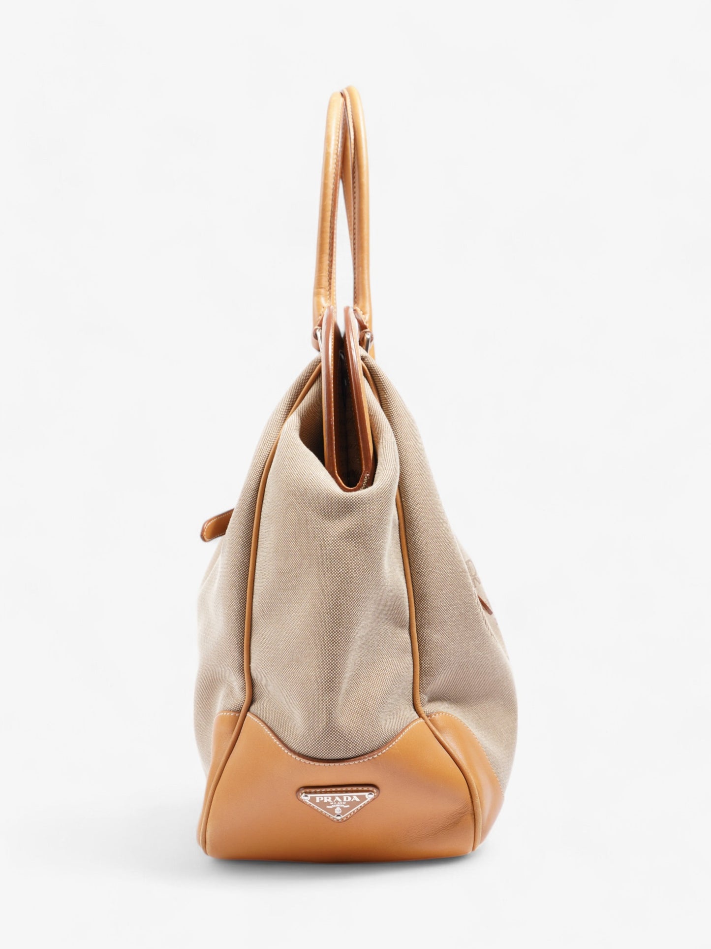 Prada Logo Tote Beige Canvas