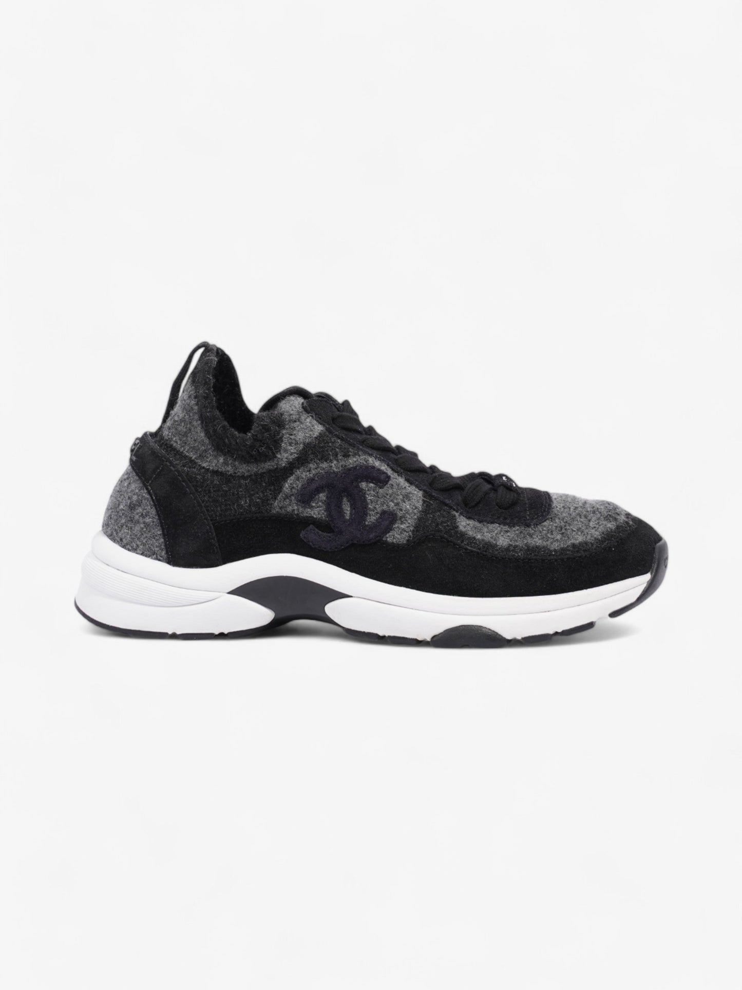 Chanel CC Logo Sneakers Grey / Black Wool EU 37 UK 4