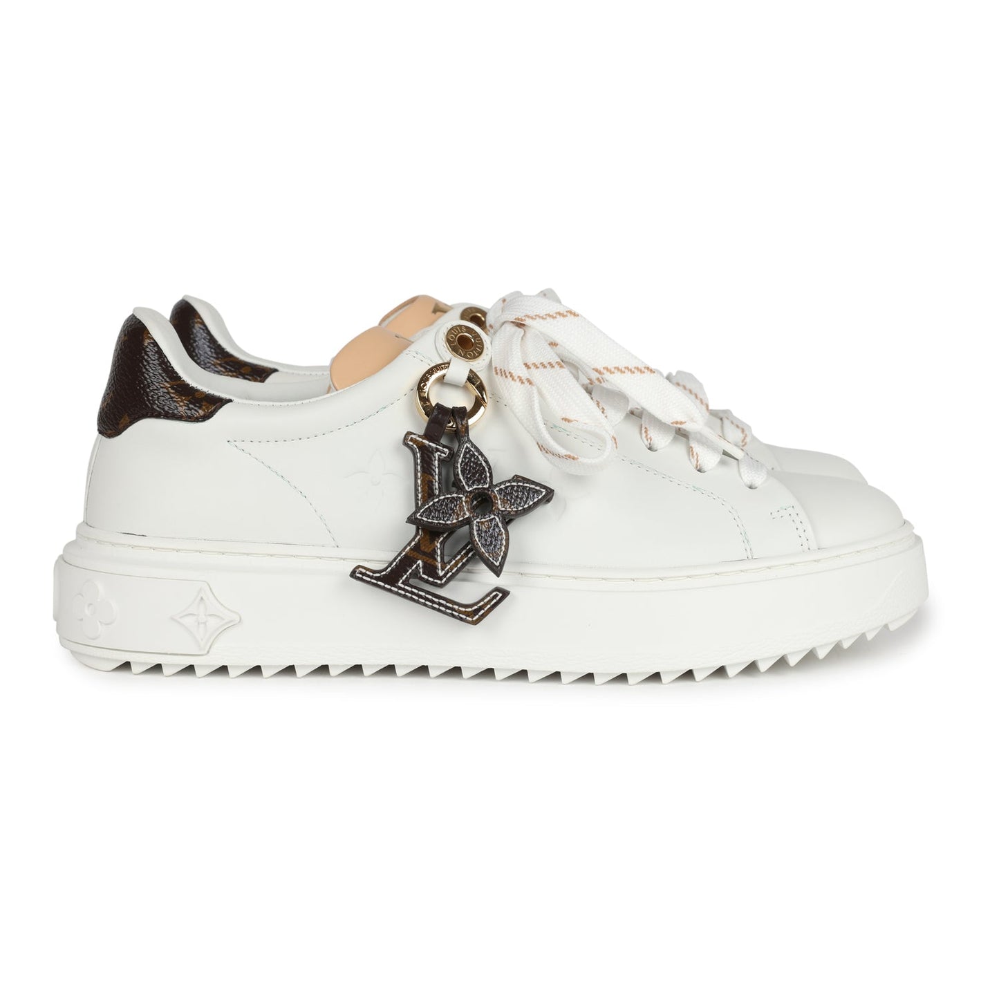 Louis Vuitton Time Out Sneakers White Leather and Brown Monogram Canvas 37 EU