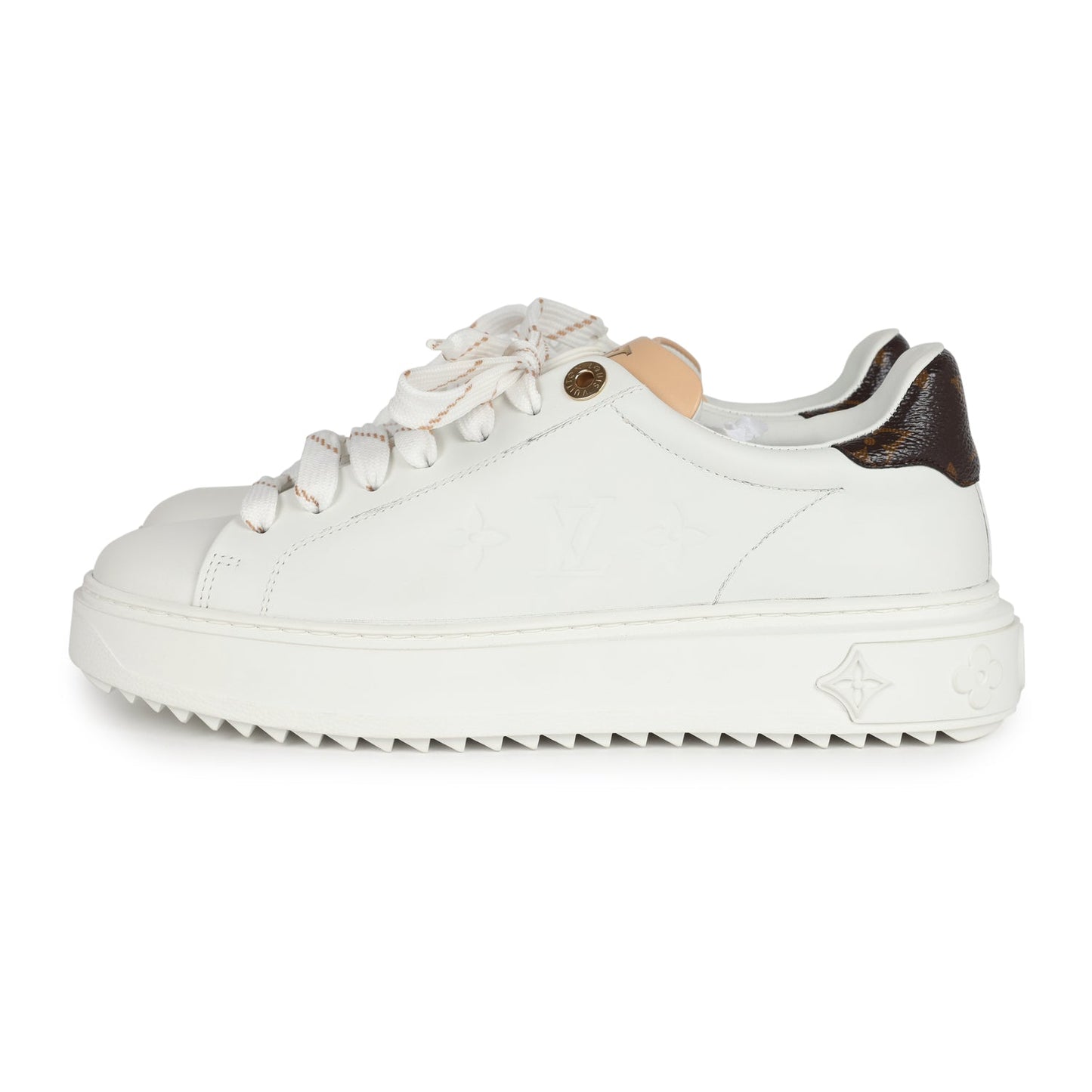 Louis Vuitton Time Out Sneakers White Leather and Brown Monogram Canvas 37 EU