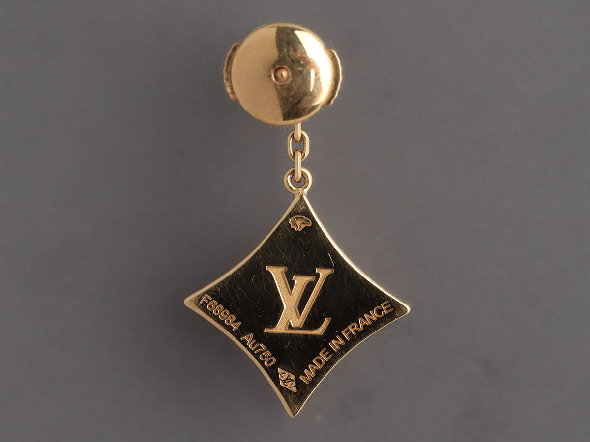 Louis Vuitton 18K Yellow Gold Onyx and Diamond Color Blossom BB Star Pierced Drop Earrings