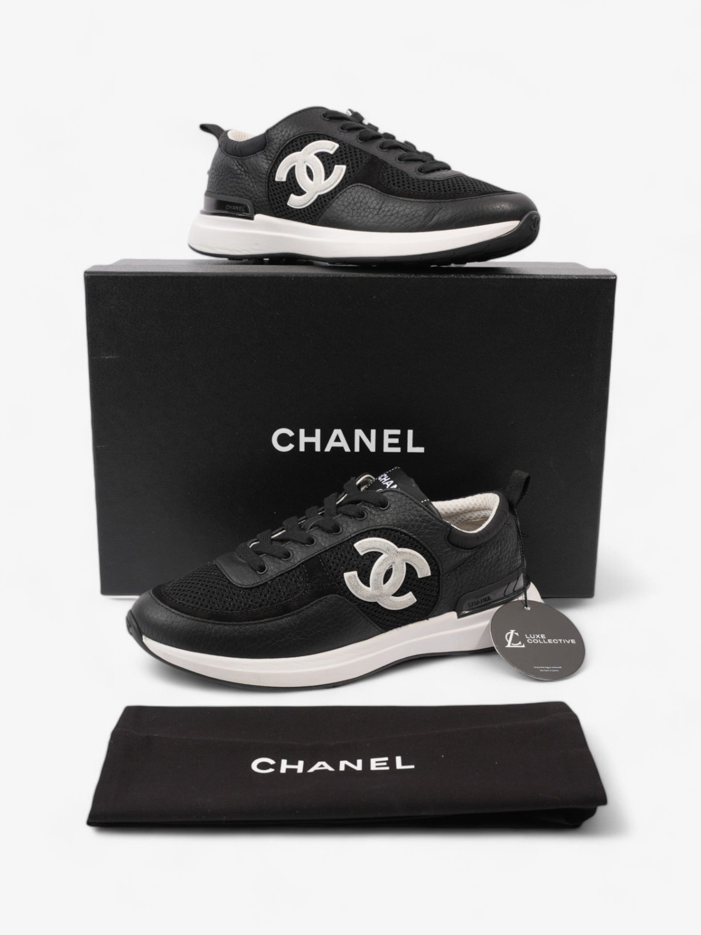 Chanel CC Sneakers Black / White Mesh EU 37.5 UK 4.5