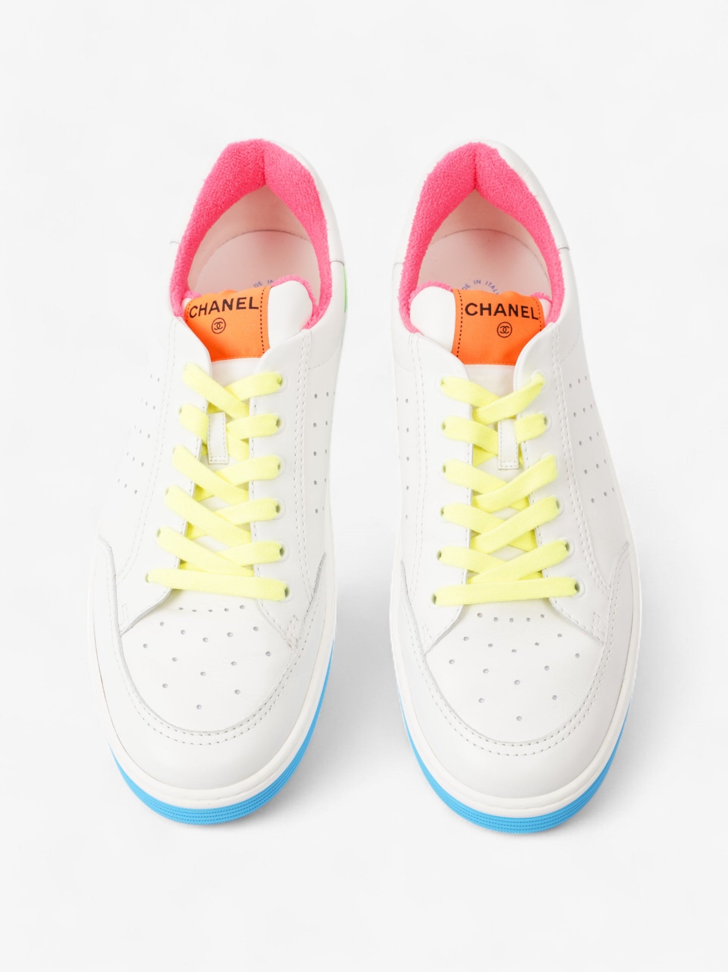 Chanel Logo Sneakers White / Green / Blue Leather EU 46 UK 12