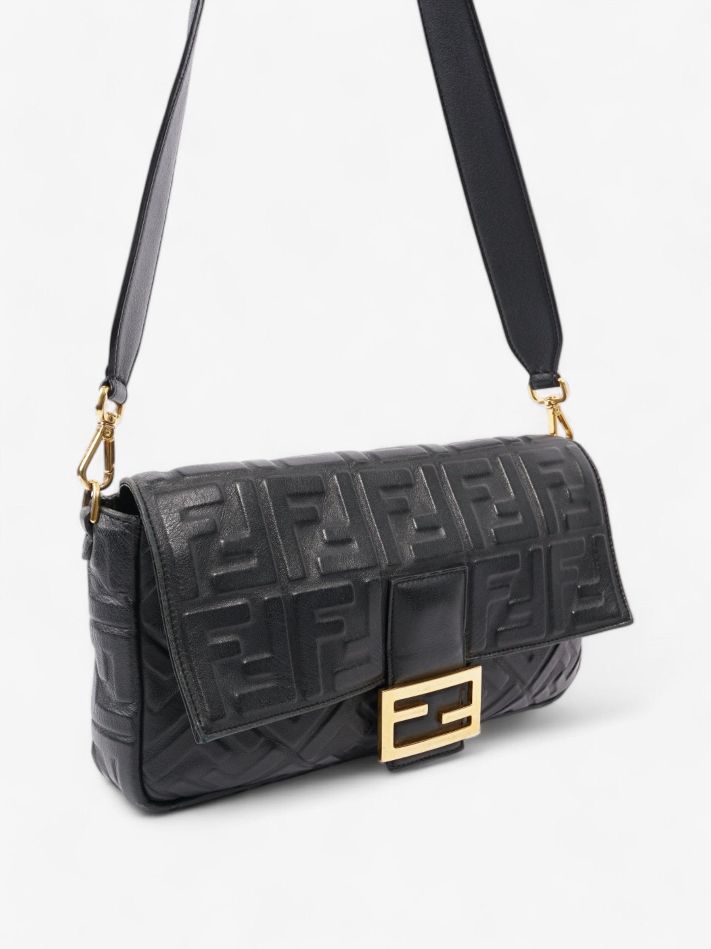Fendi Baguette Black Lambskin Leather Large