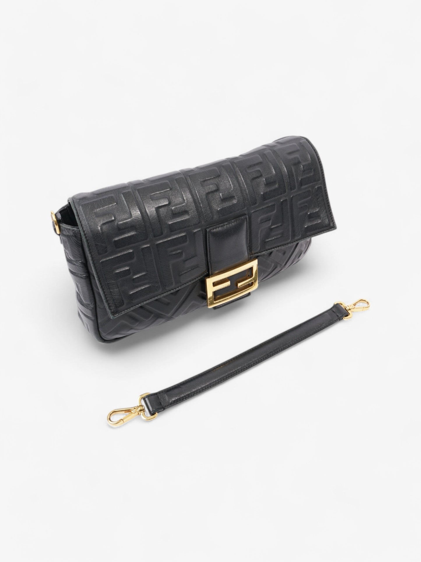 Fendi Baguette Black Lambskin Leather Large