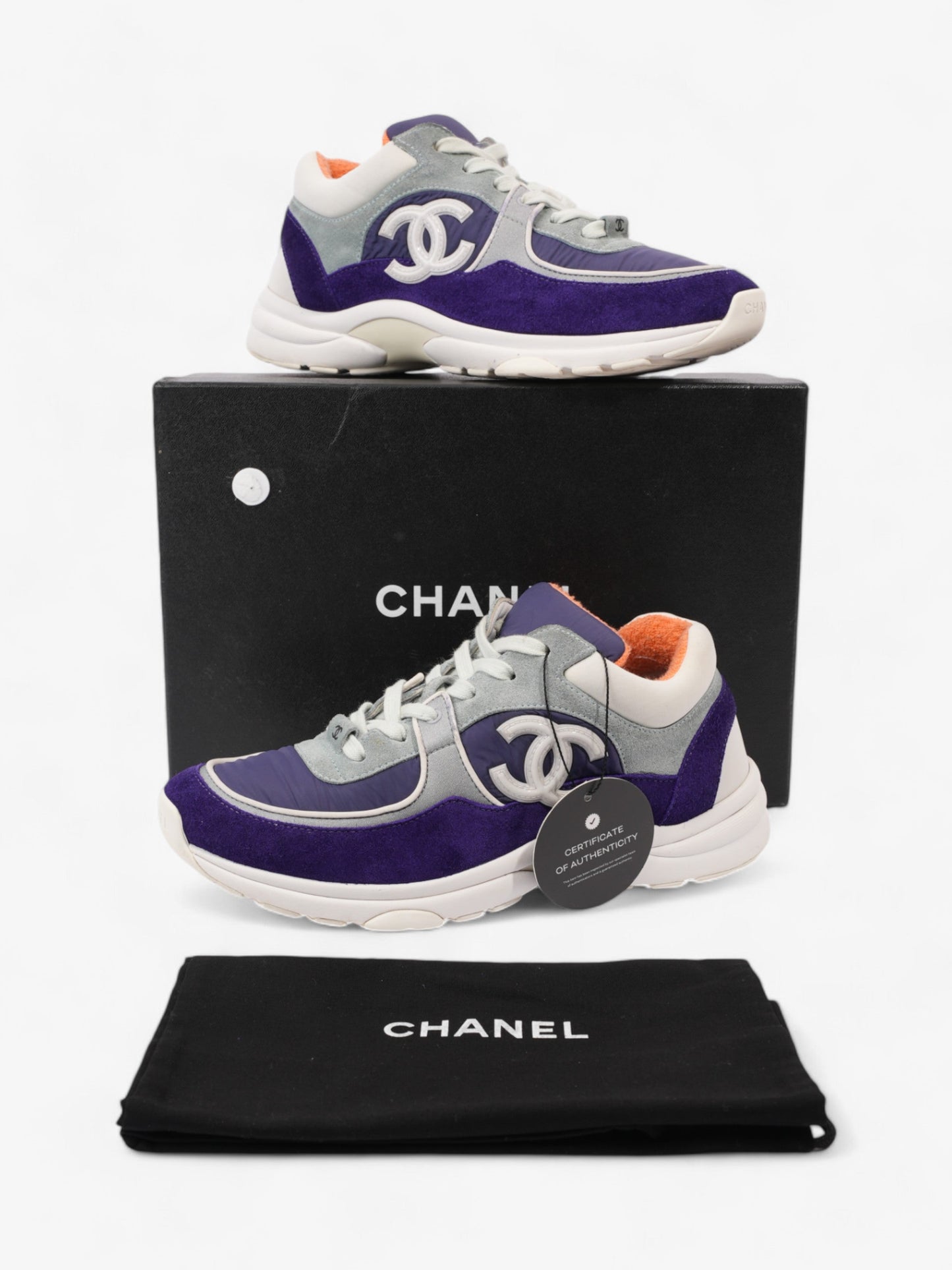 Chanel CC Logo Sneakers Blue / White / Orange Suede EU 39.5 UK 6.5