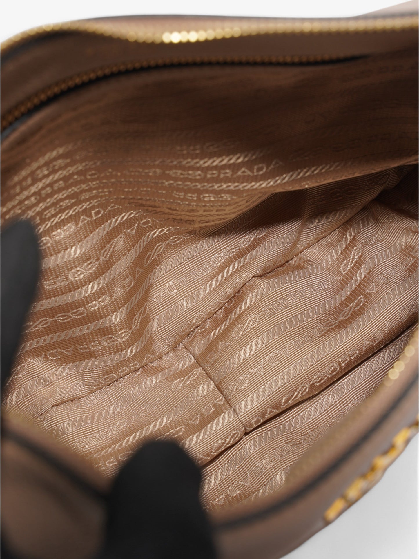 Prada Prada Zipped Hobo Taupe Calfskin Leather Beige Leather