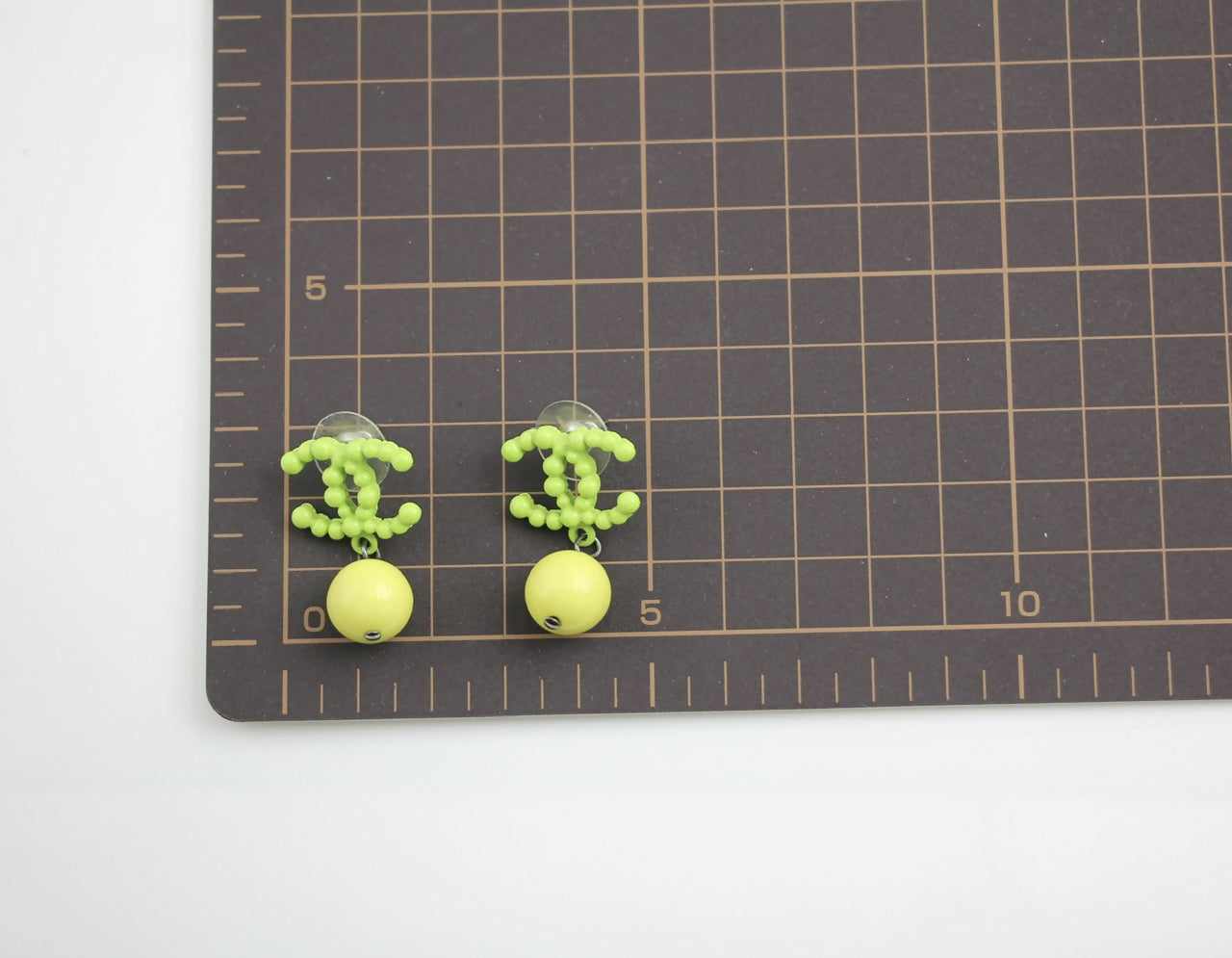 Chanel Vintage 04A Resin Fluorescent Green and Yellow Dangle Stud Earrings
